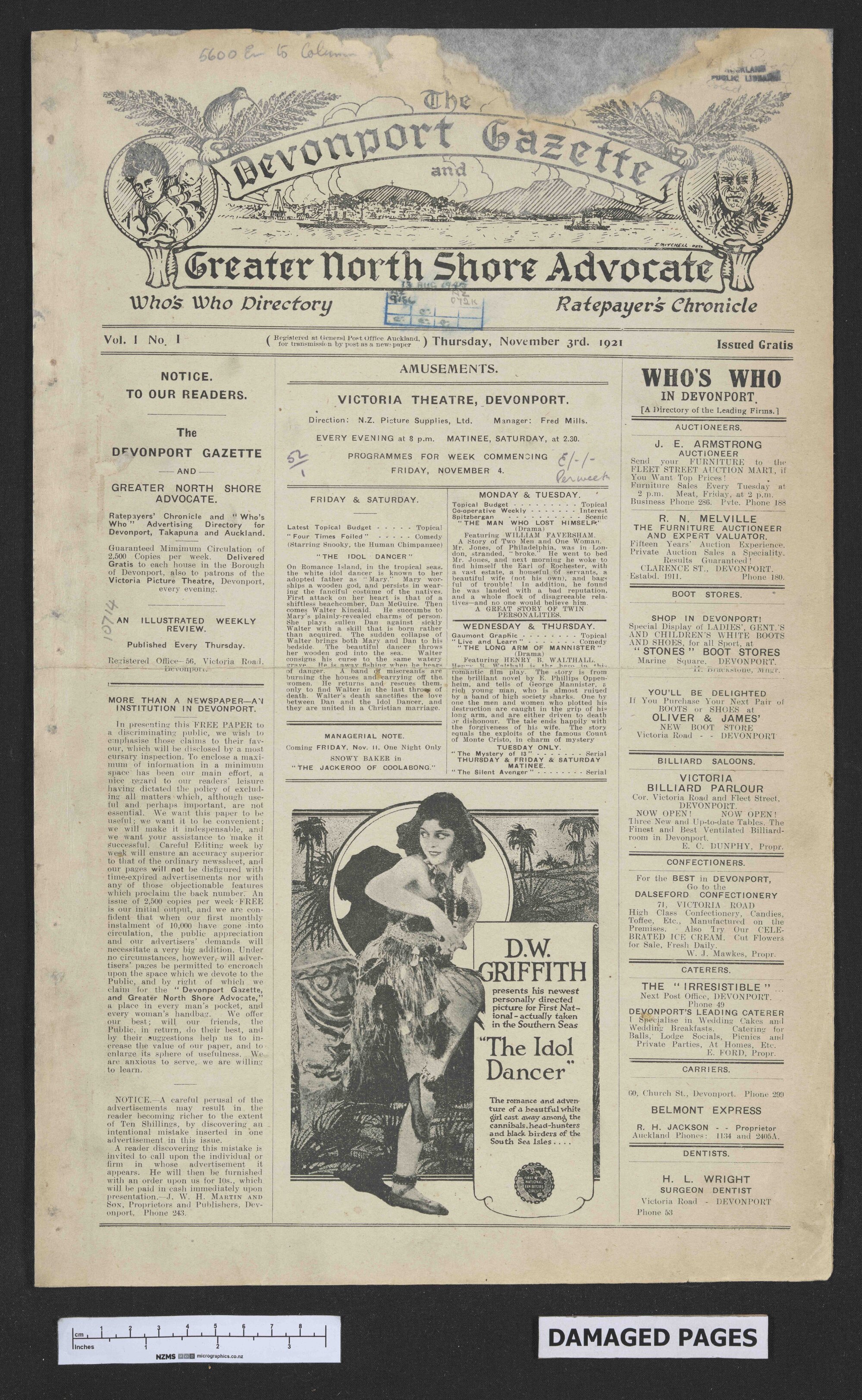 1921-11-03 Devonport Gazette &amp; Greater North Shore Advocate