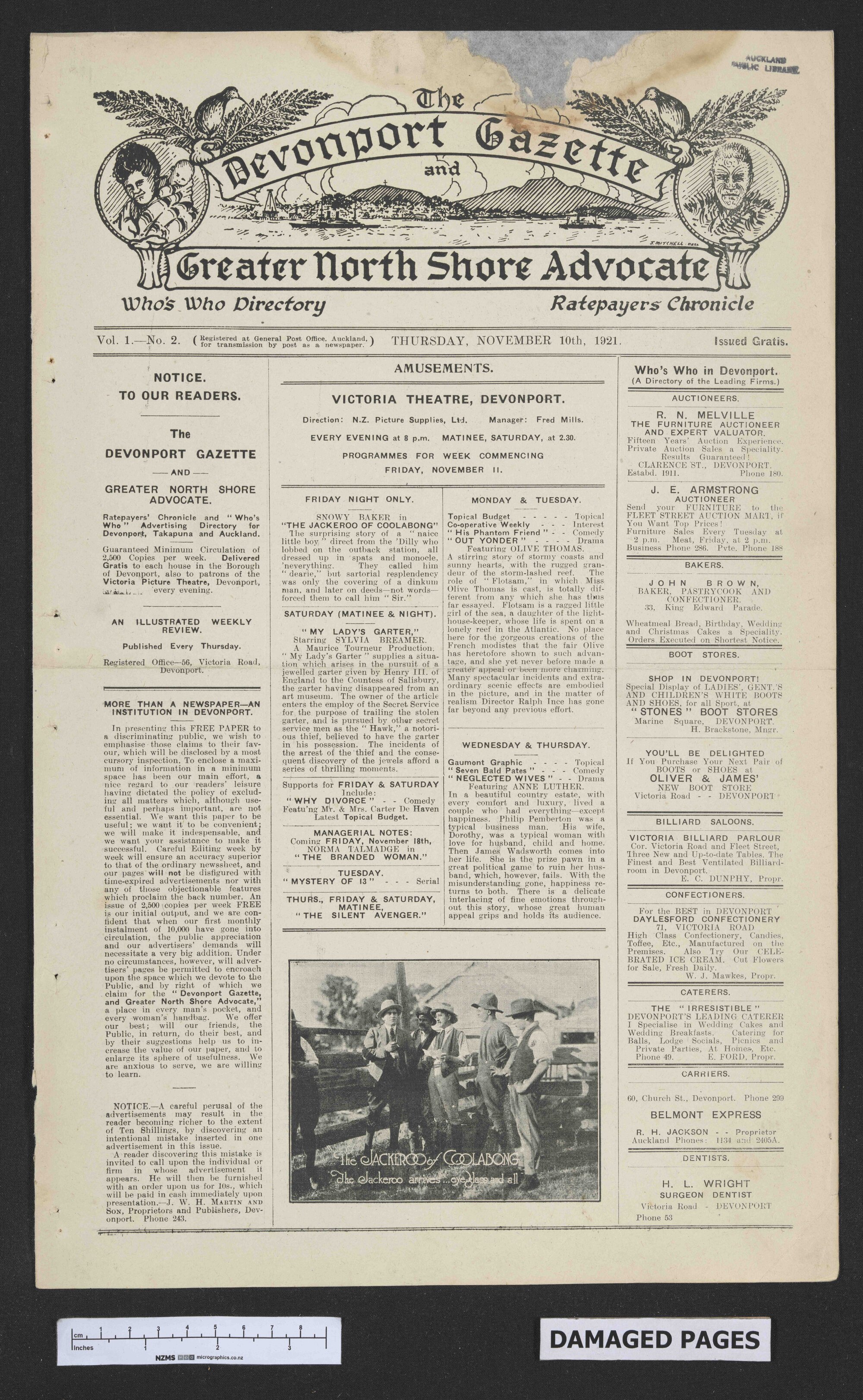 1921-11-10 Devonport Gazette &amp; Greater North Shore Advocate