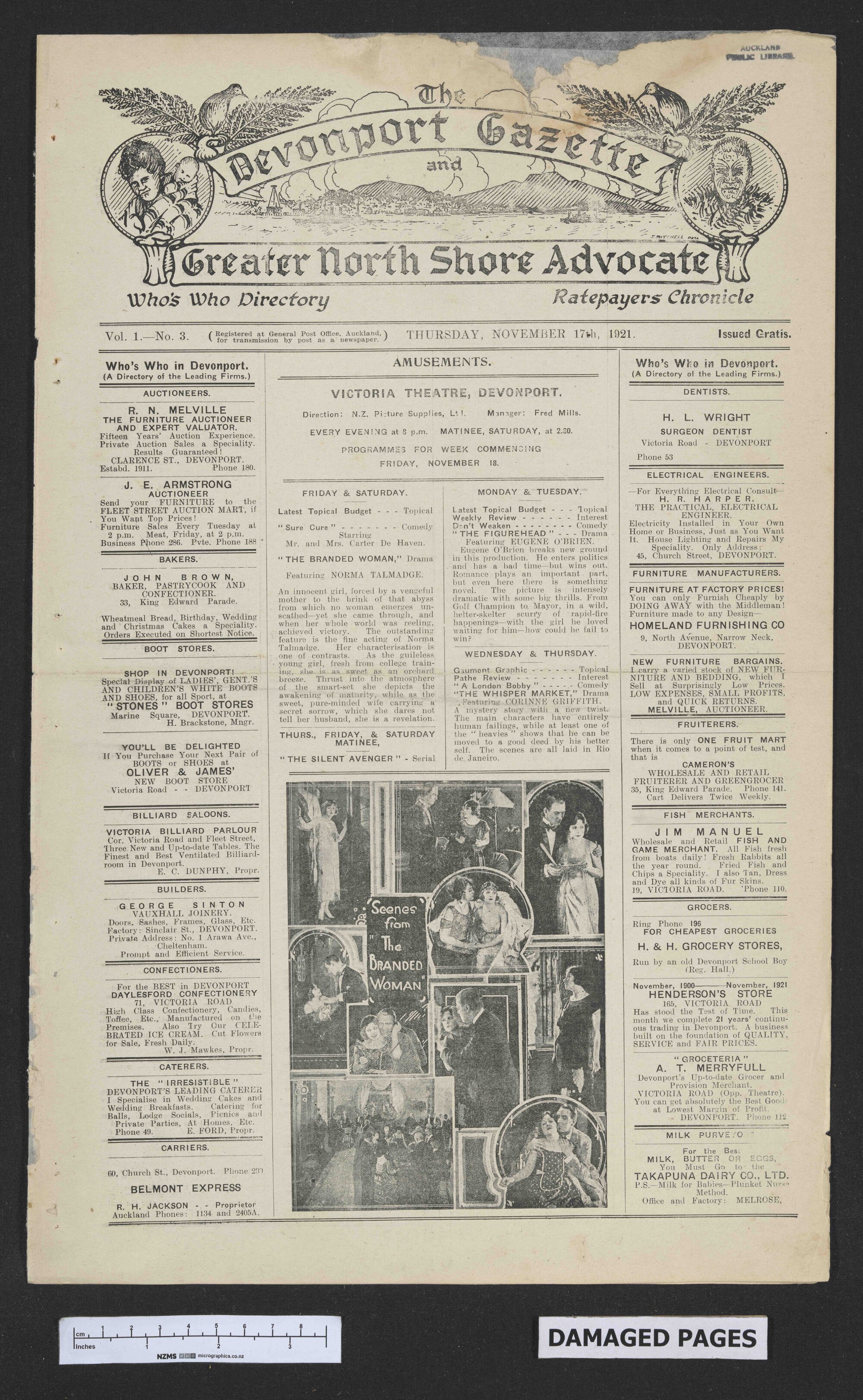 1921-11-17 Devonport Gazette &amp; Greater North Shore Advocate