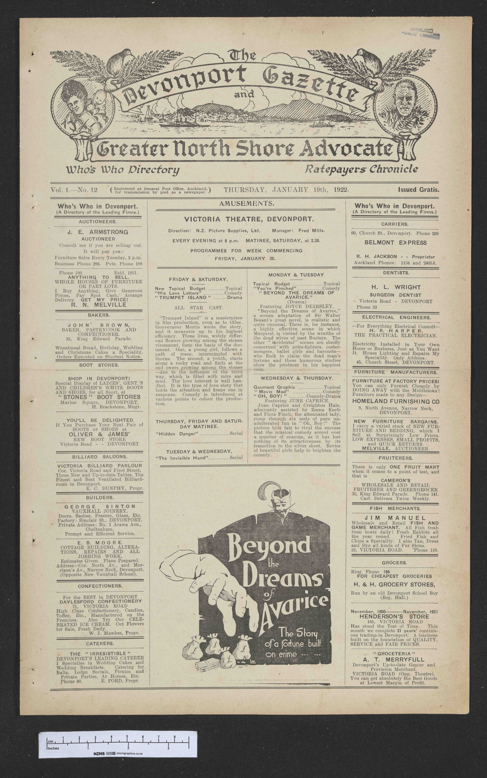 1922-01-19 Devonport Gazette &amp; Greater North Shore Advocate