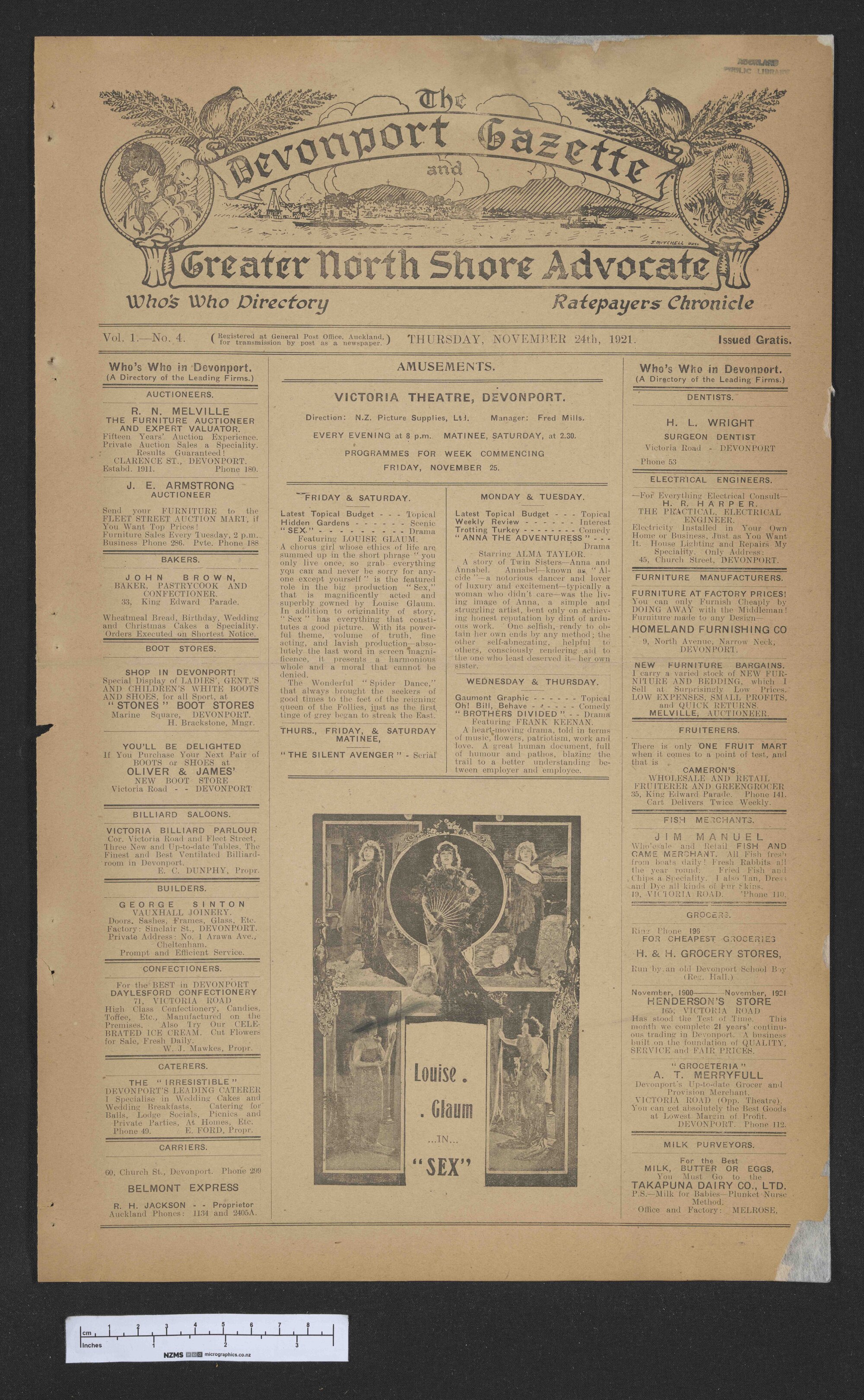 1921-11-24 Devonport Gazette &amp; Greater North Shore Advocate