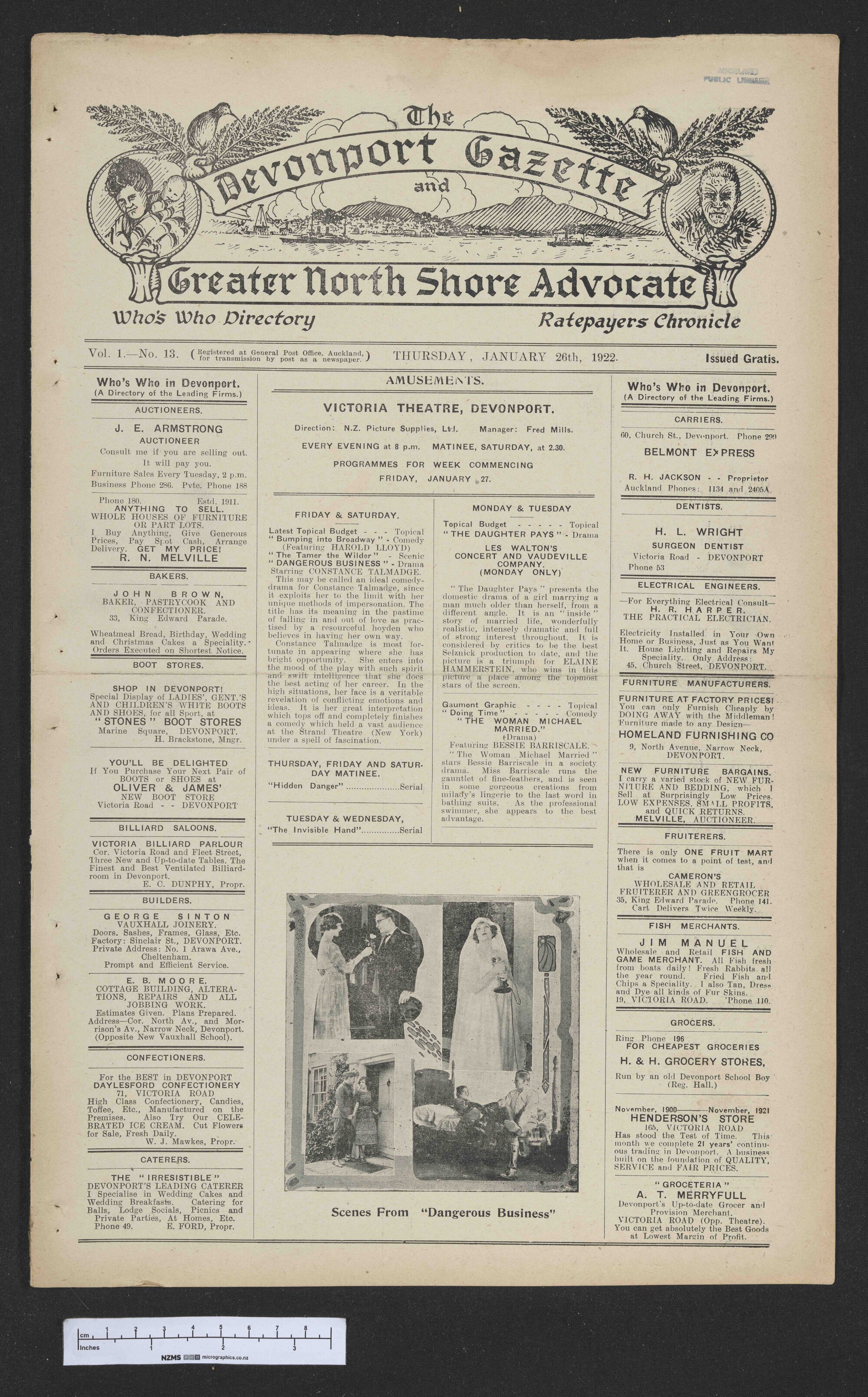 1922-01-26 Devonport Gazette &amp; Greater North Shore Advocate