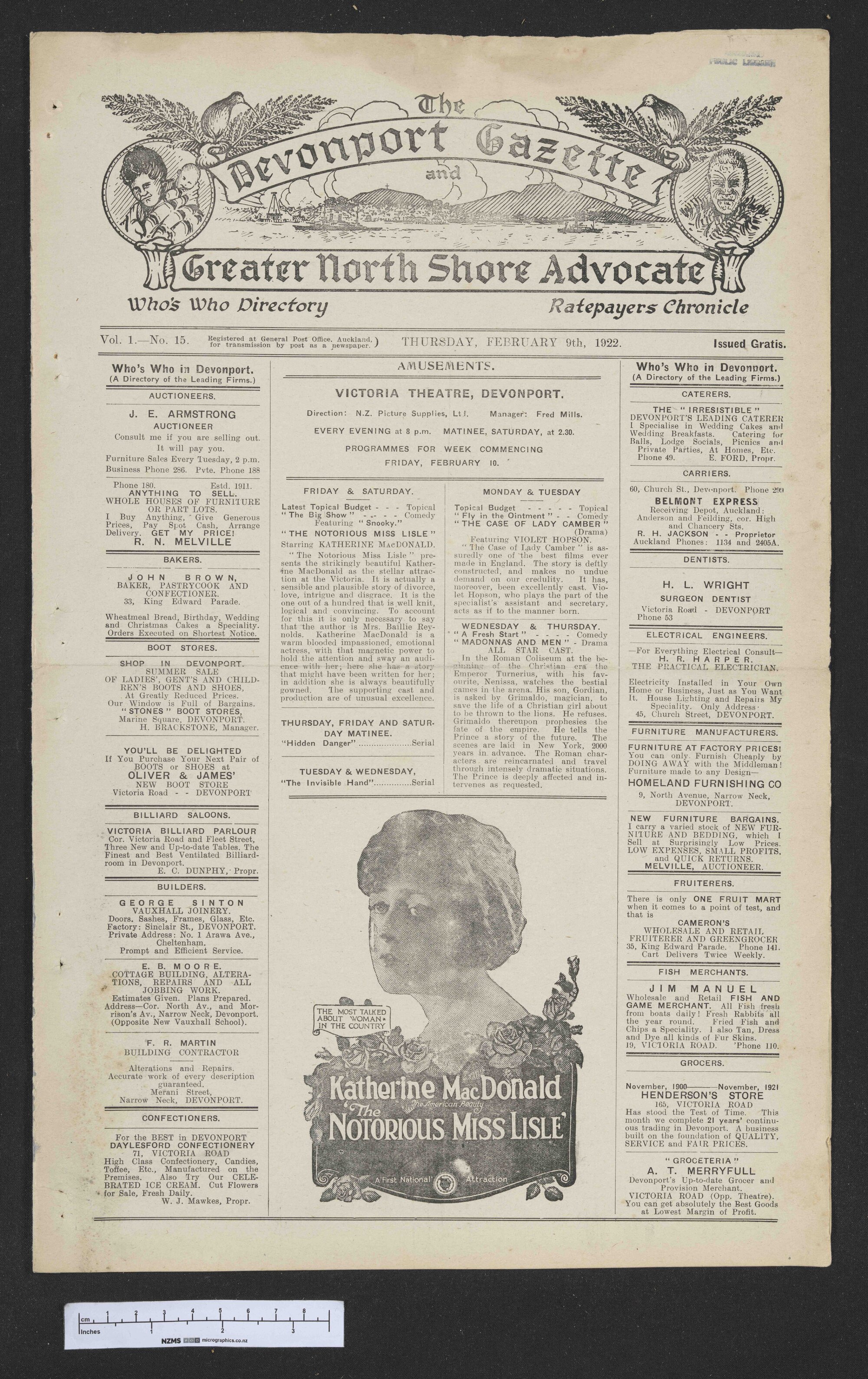 1922-02-09 Devonport Gazette &amp; Greater North Shore Advocate