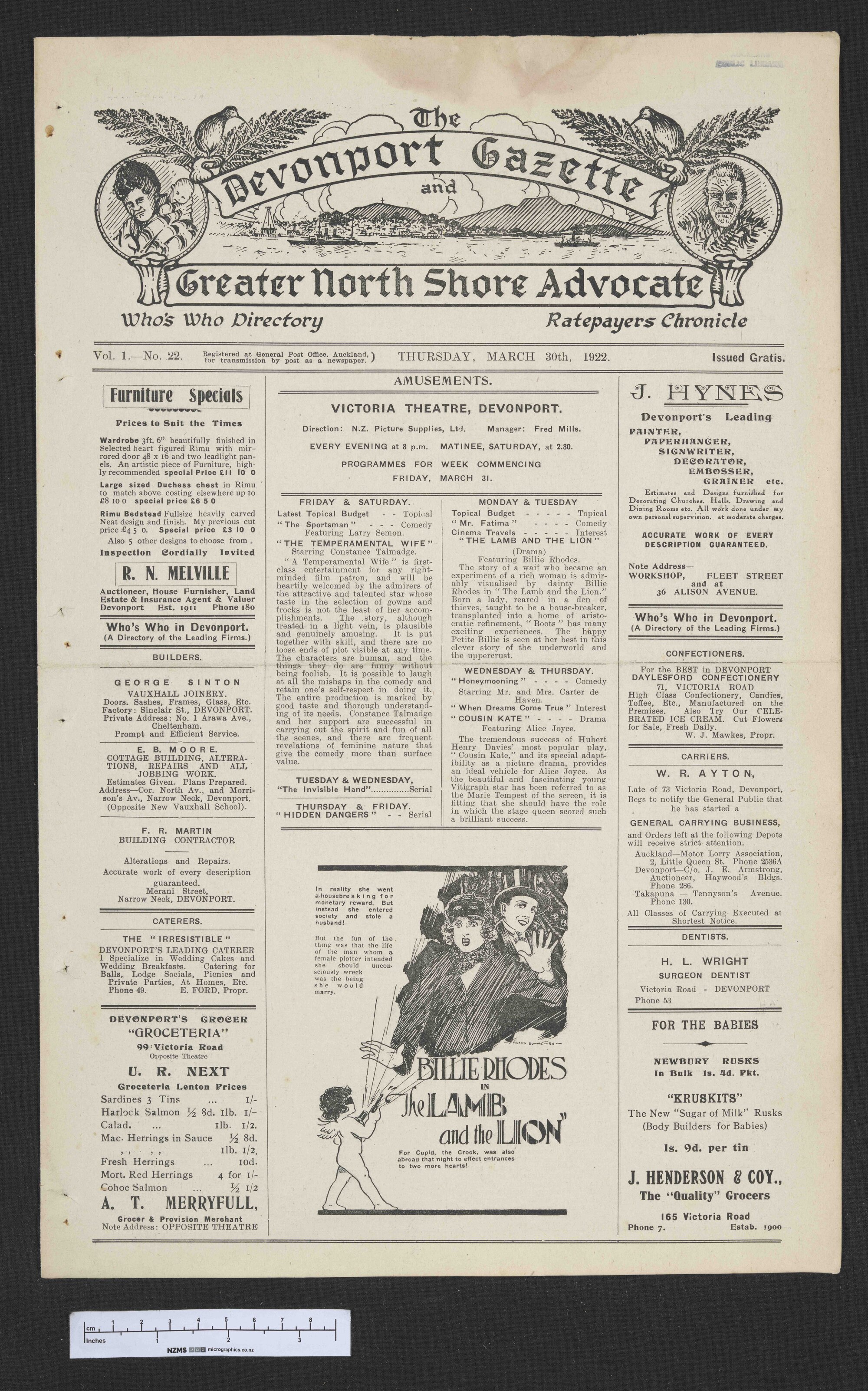 1922-03-30 Devonport Gazette &amp; Greater North Shore Advocate