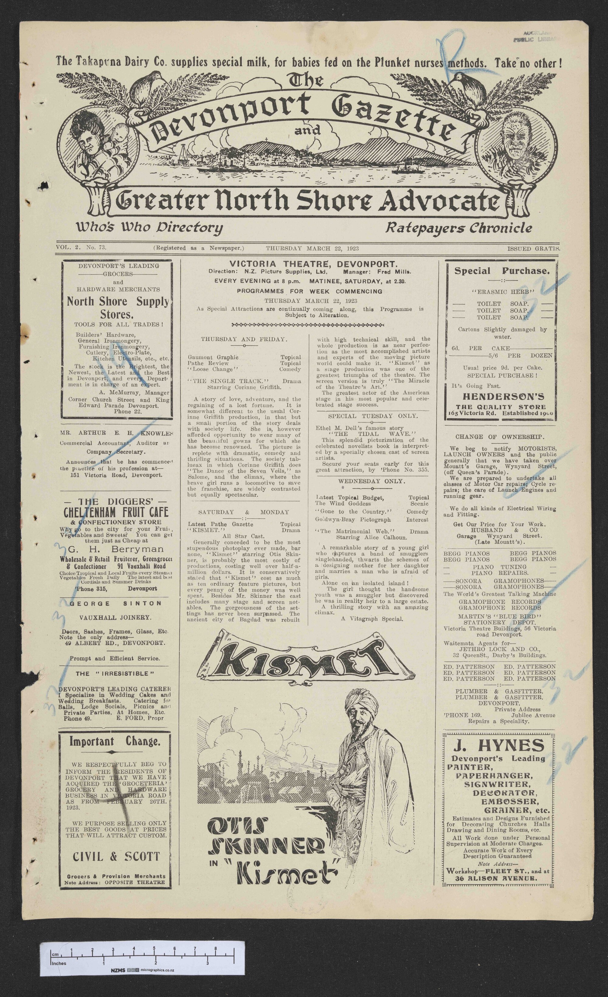 1923-03-22 Devonport Gazette &amp; Greater North Shore Advocate