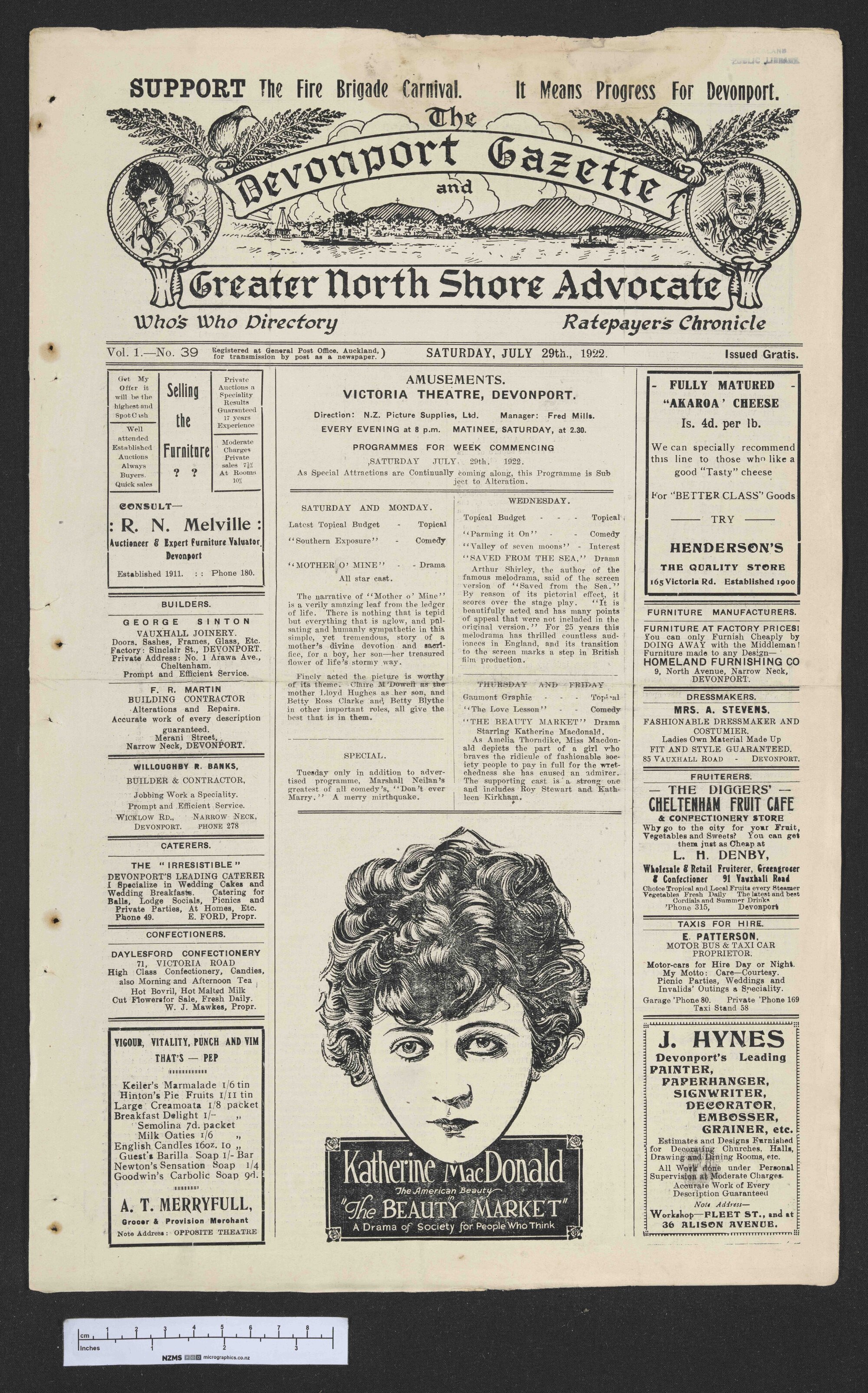 1922-07-29 Devonport Gazette &amp; Greater North Shore Advocate
