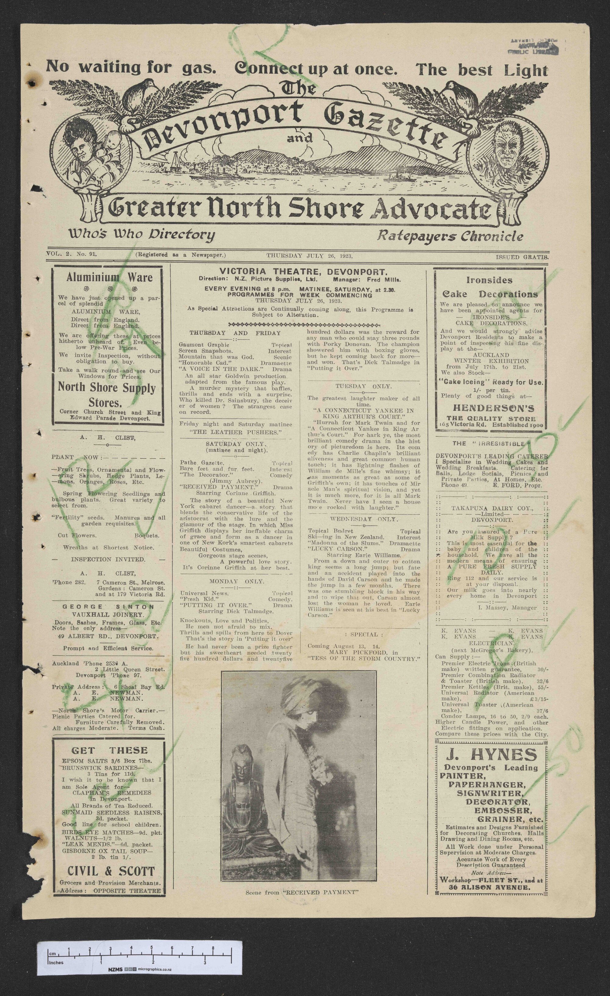 1923-07-26 Devonport Gazette &amp; Greater North Shore Advocate