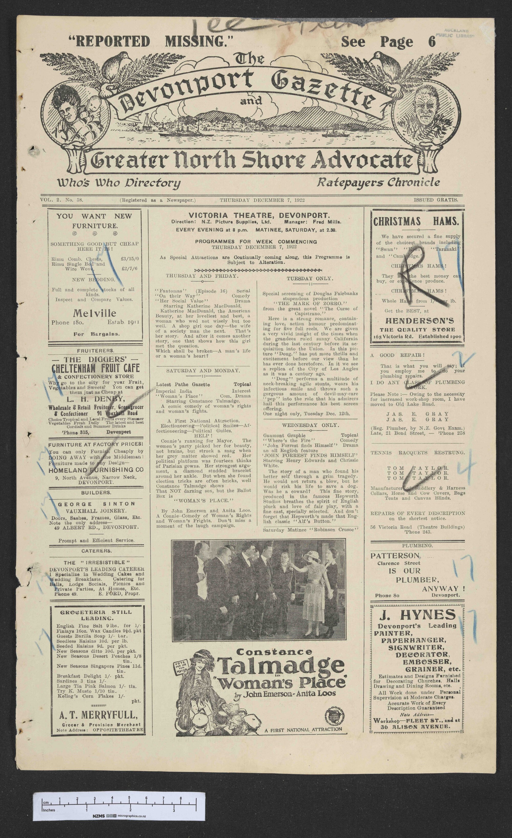 1922-12-07 Devonport Gazette &amp; Greater North Shore Advocate