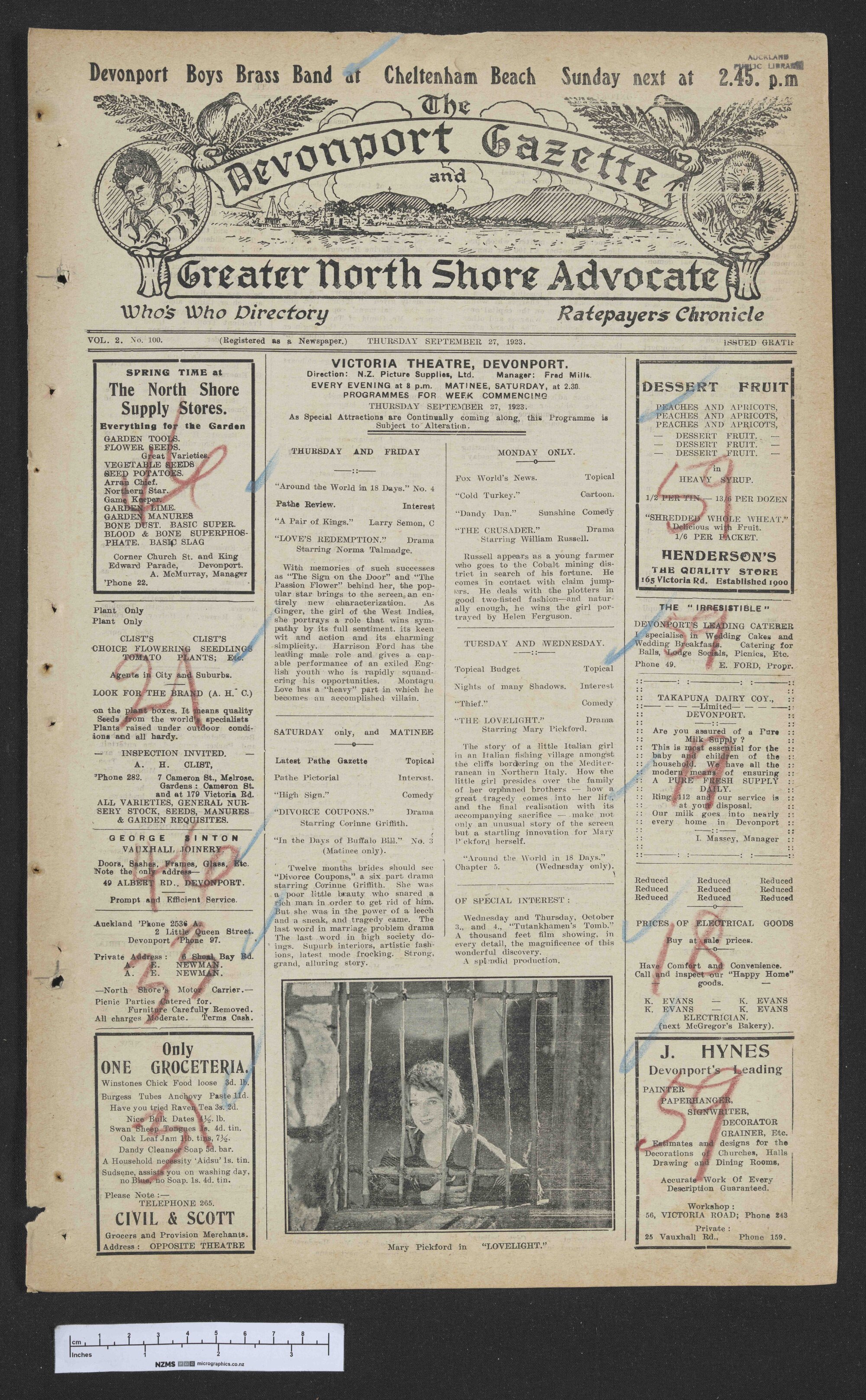1923-09-27 Devonport Gazette &amp; Greater North Shore Advocate