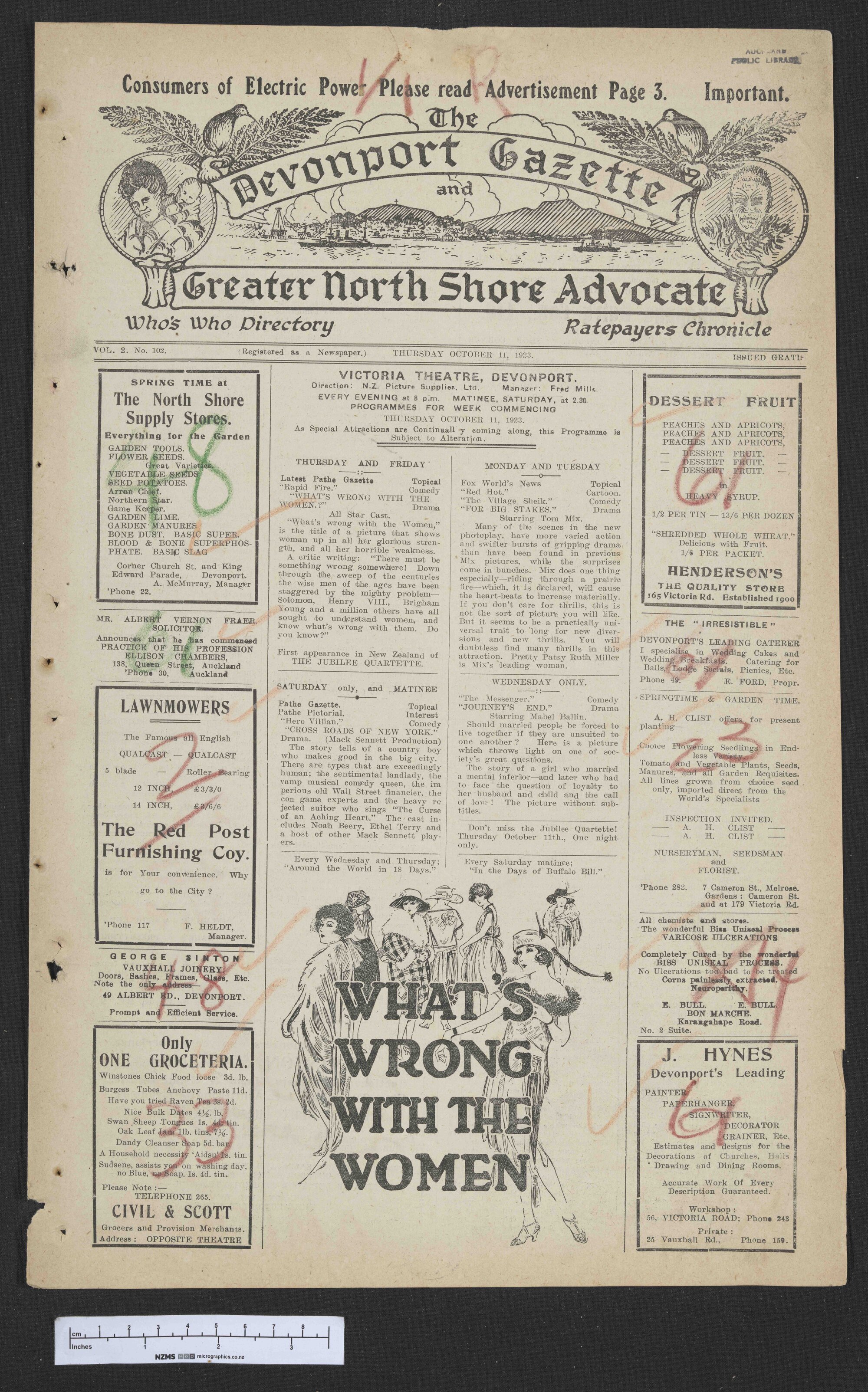 1923-10-11 Devonport Gazette &amp; Greater North Shore Advocate