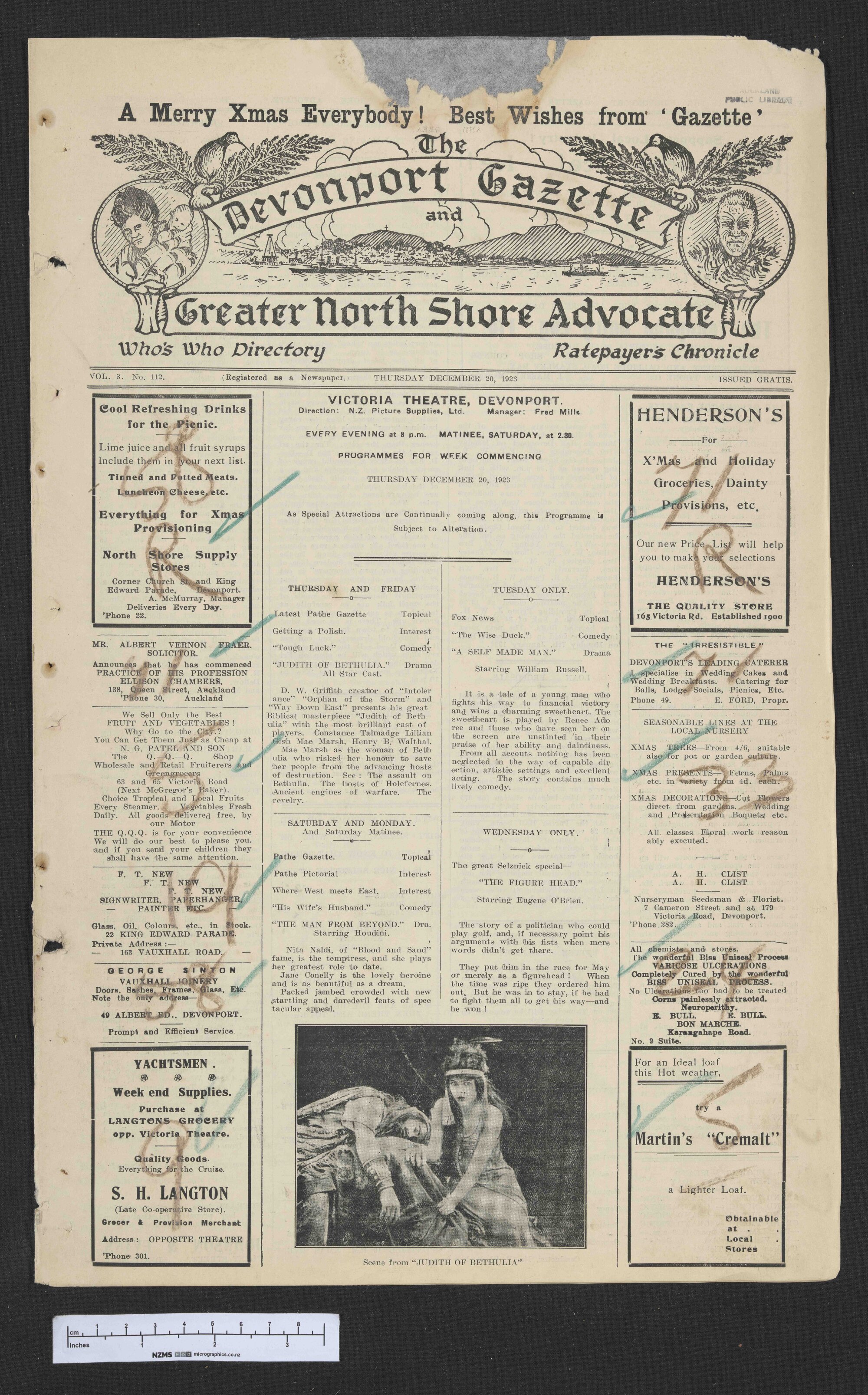 1923-12-20 Devonport Gazette &amp; Greater North Shore Advocate