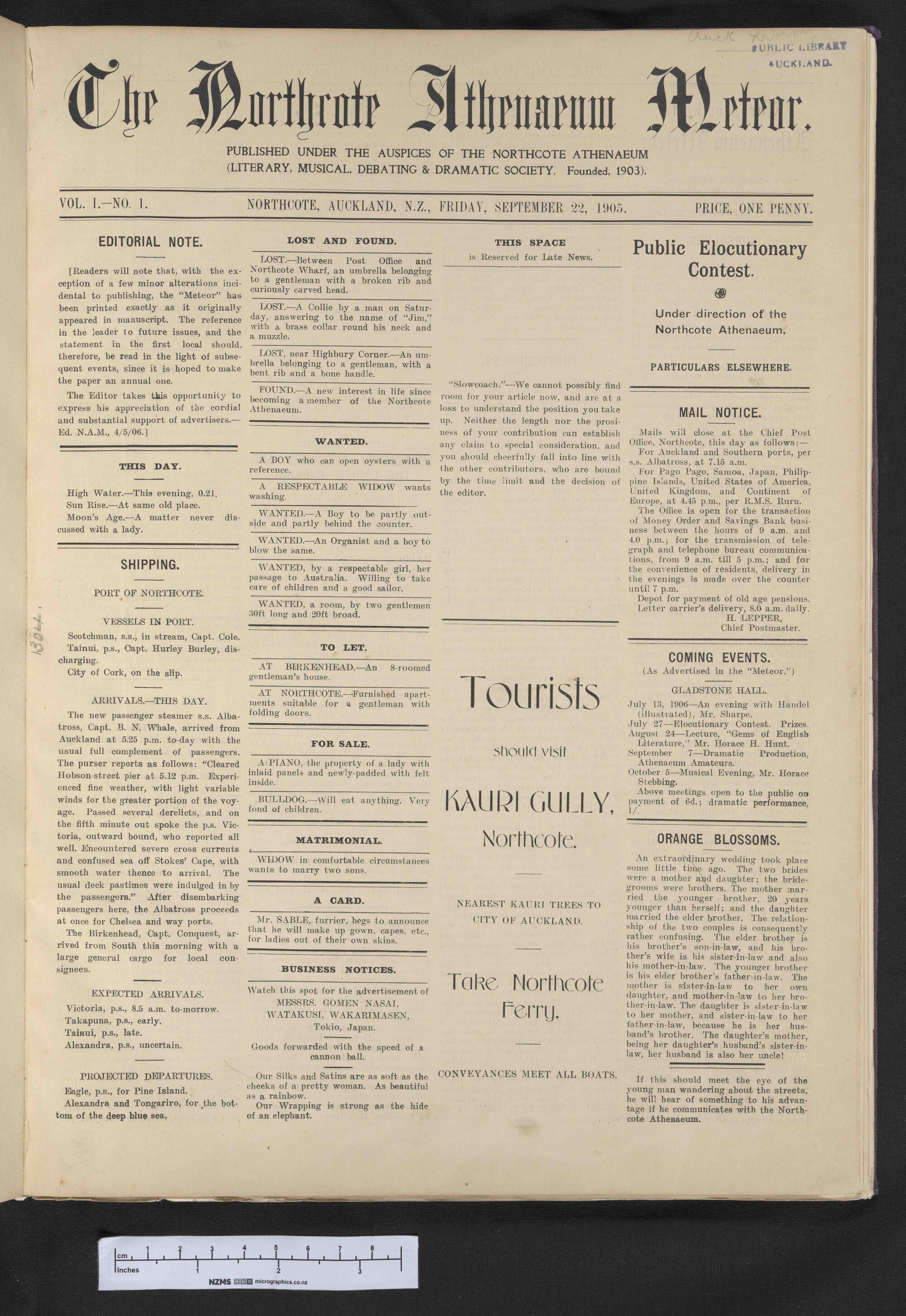 1905-09-22 Northcote Athenaeum Meteor