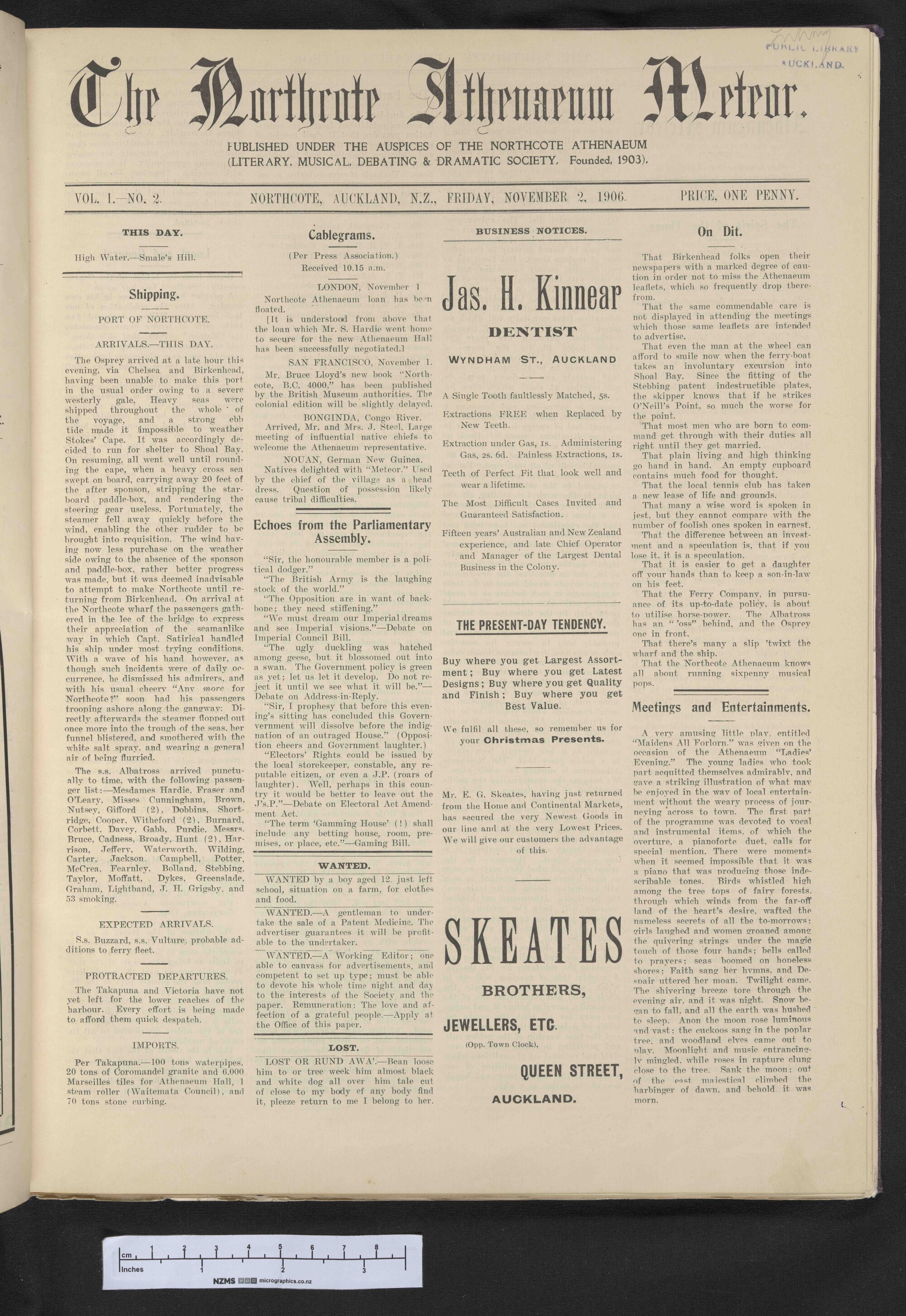 1906-11-02 Northcote Athenaeum Meteor