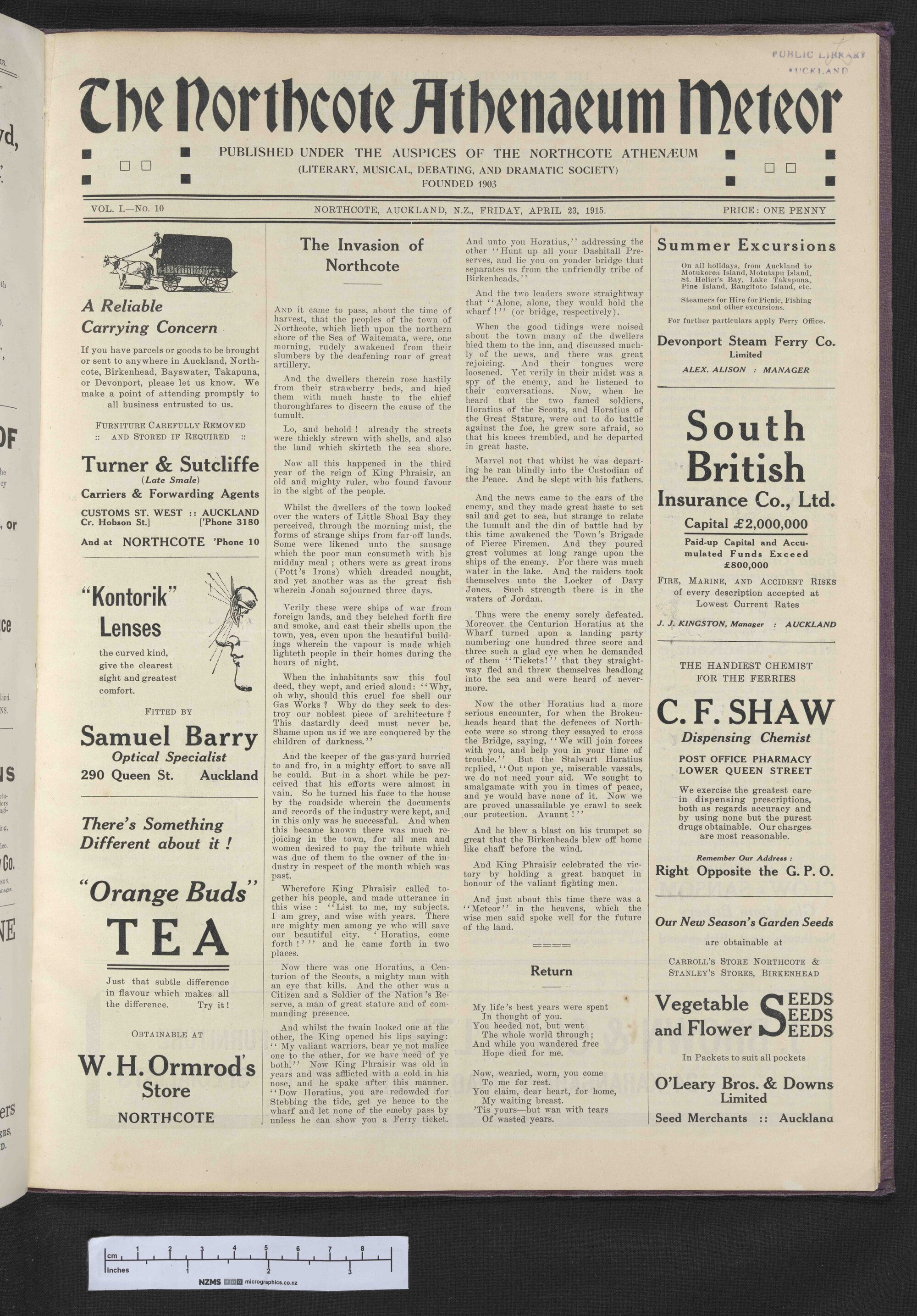 1915-04-23 Northcote Athenaeum Meteor