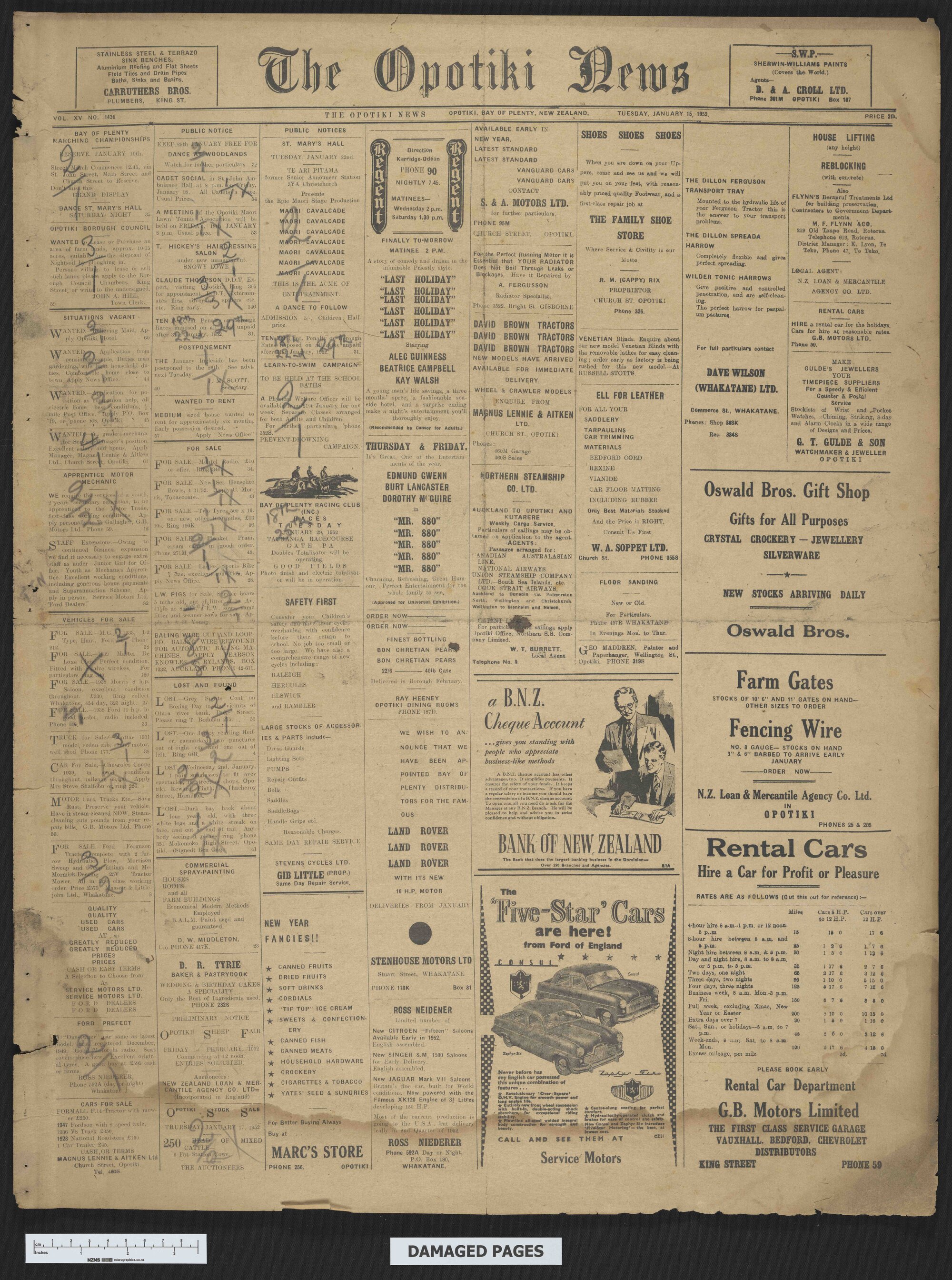 1952-01-15 Opotiki News