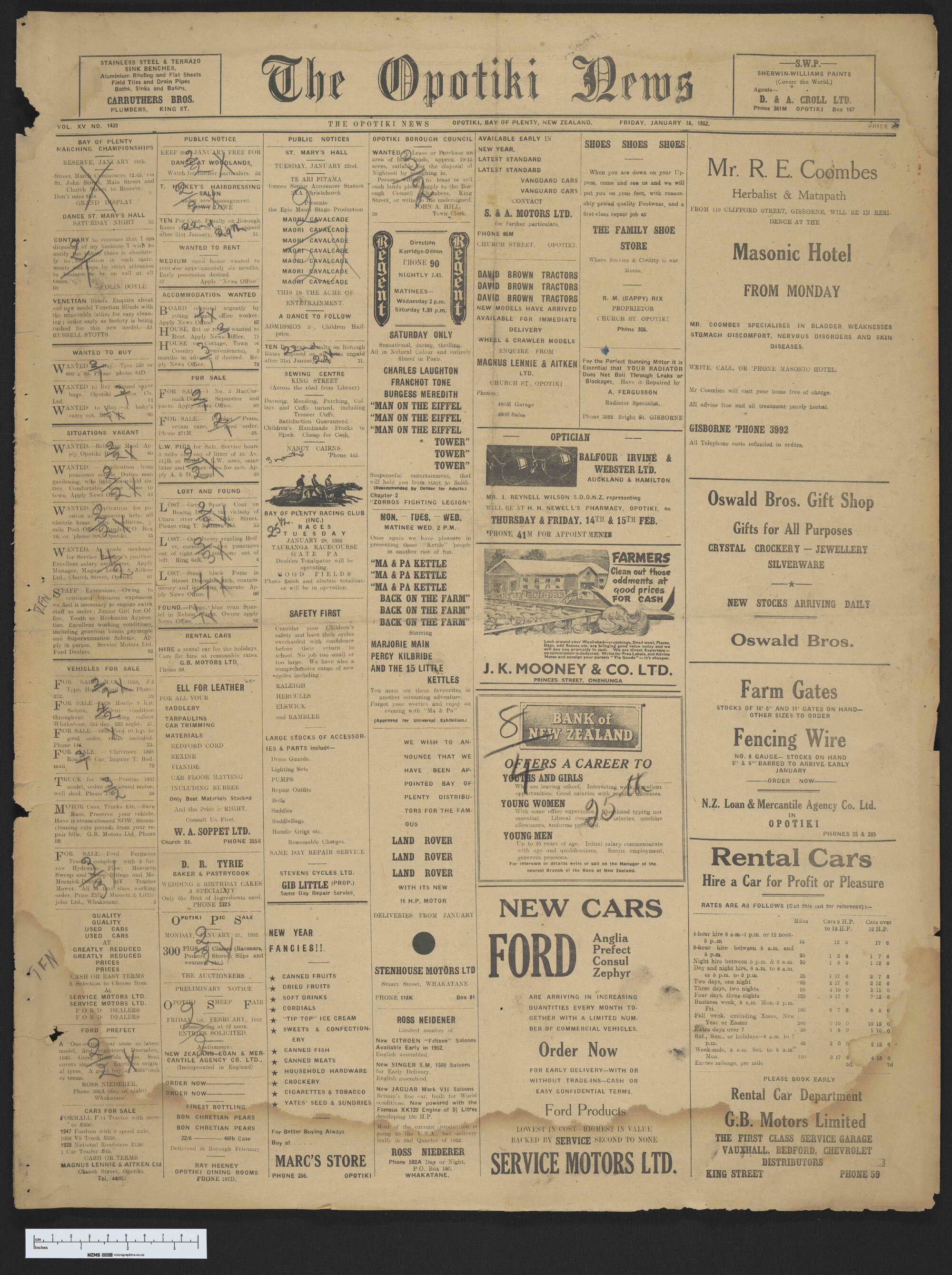 1952-01-18 Opotiki News