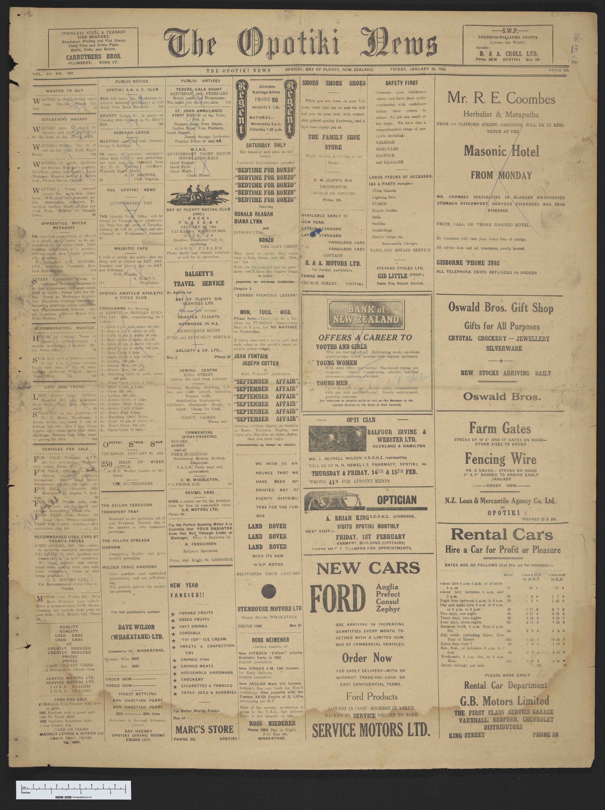 1952-01-25 Opotiki News