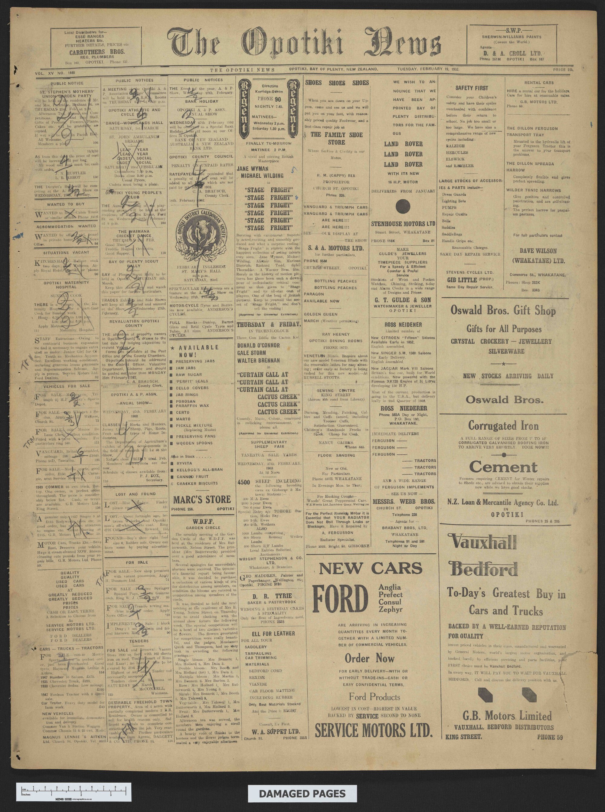 1952-02-19 Opotiki News