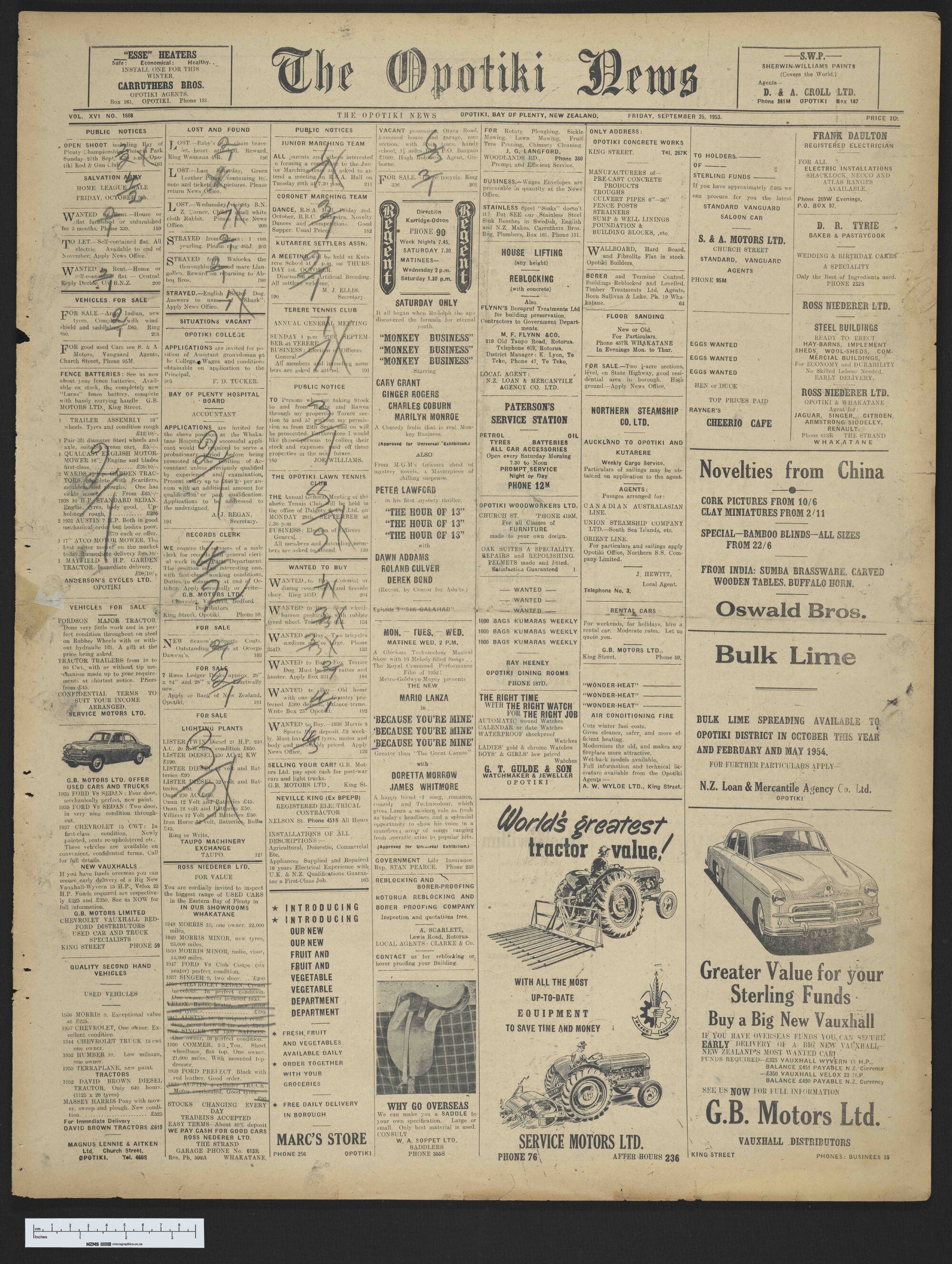 1953-09-25 Opotiki News