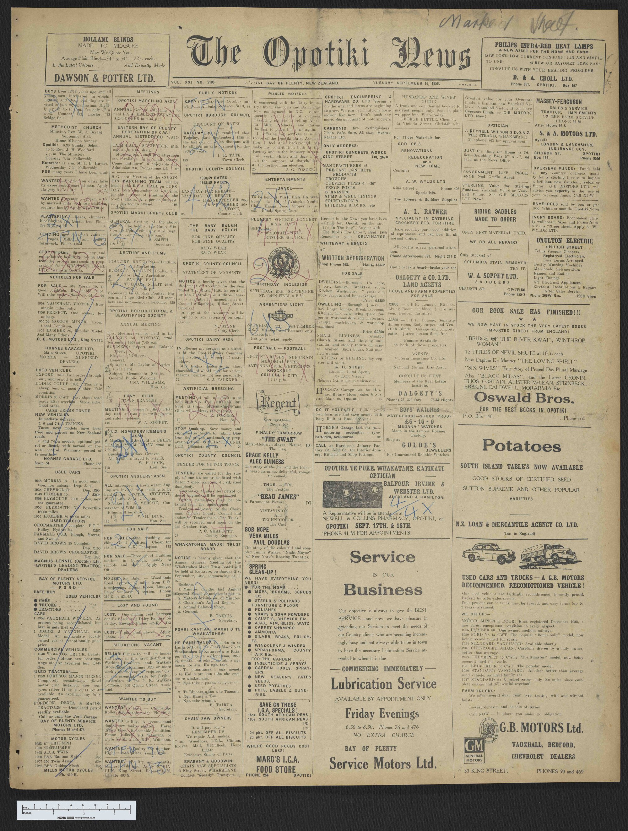 1958-09-16 Opotiki News
