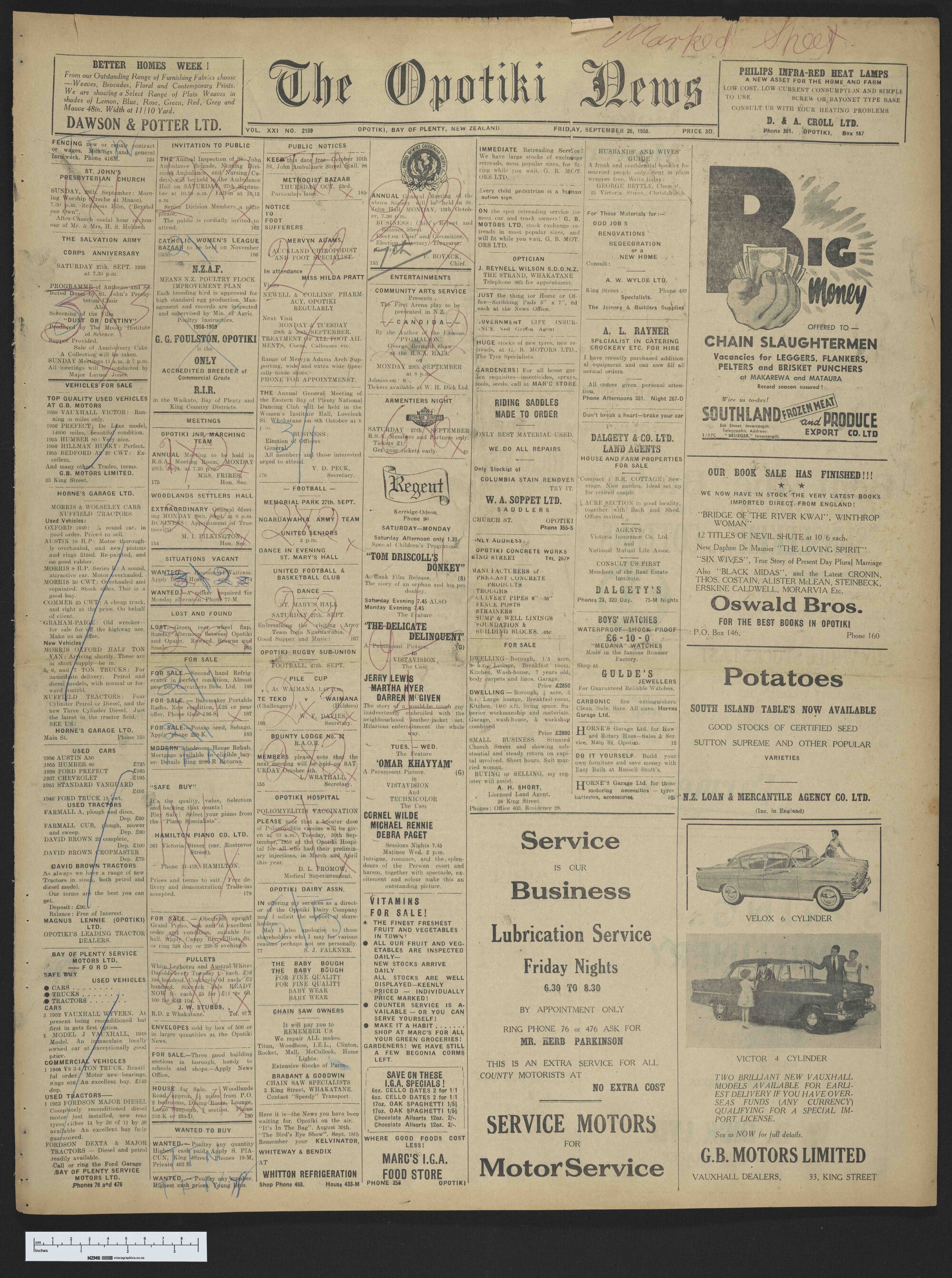 1958-09-26 Opotiki News
