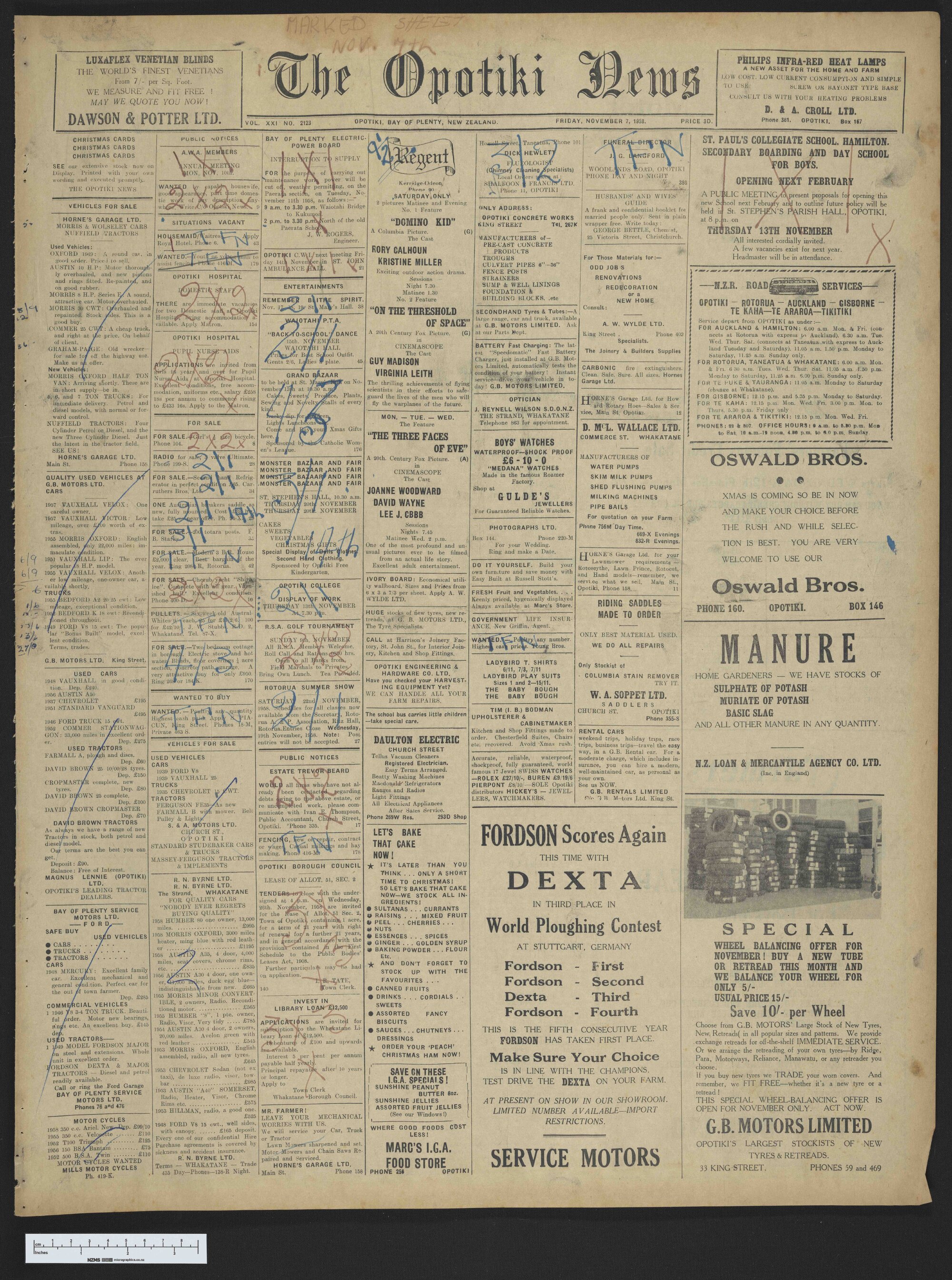 1958-11-07 Opotiki News