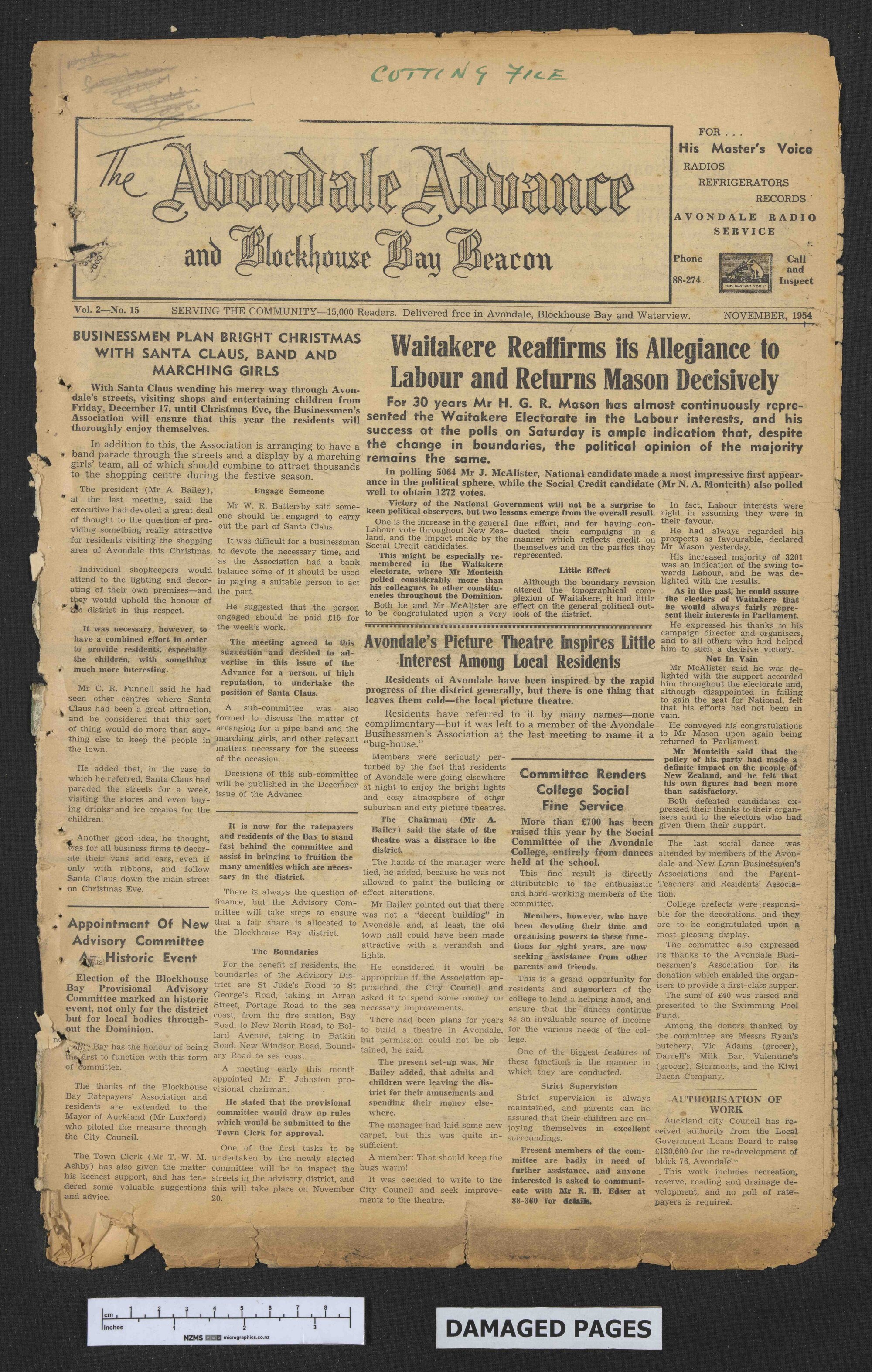 1954-11 Avondale Advance and Blockhouse Bay Beacon