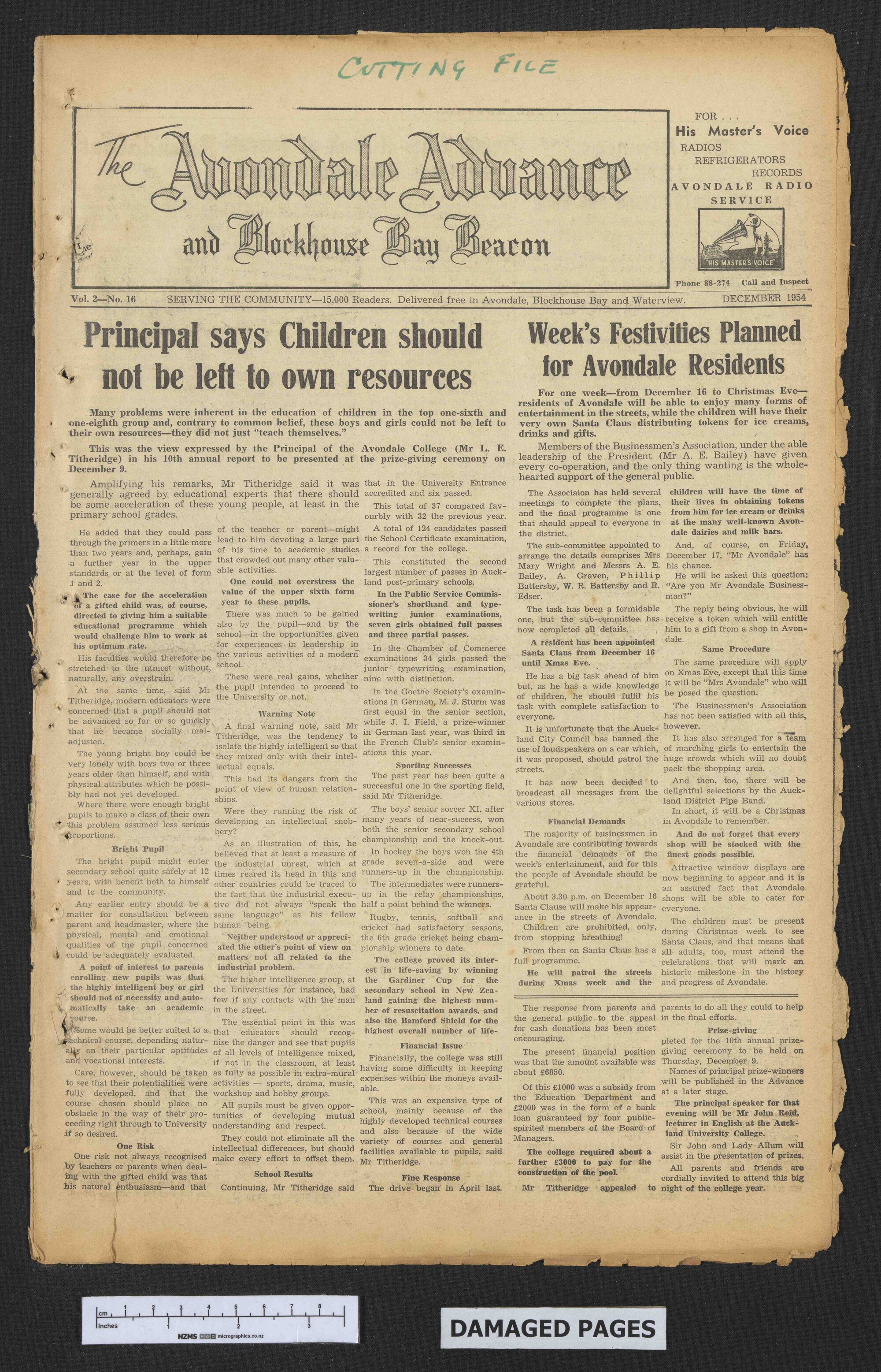 1954-12 Avondale Advance and Blockhouse Bay Beacon