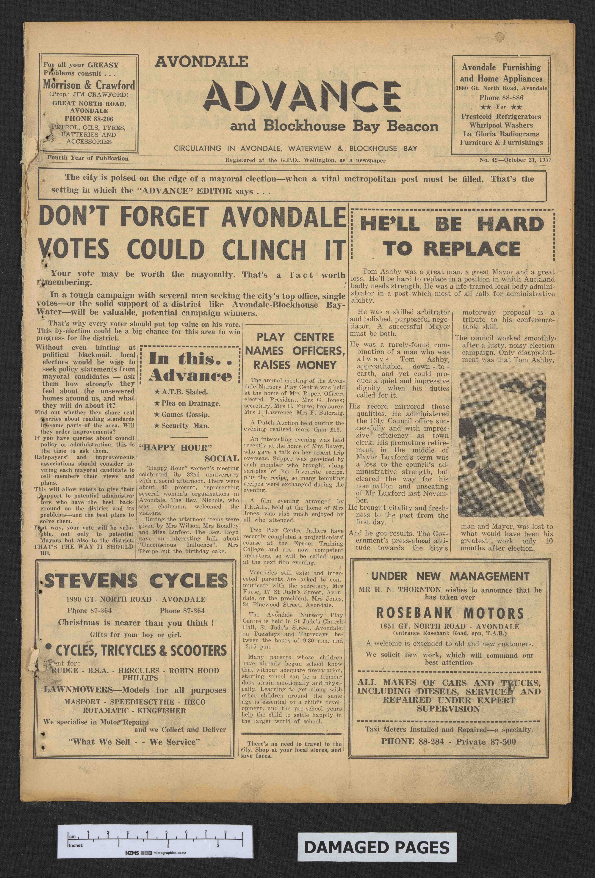 1957-10-21 Avondale Advance and Blockhouse Bay Beacon