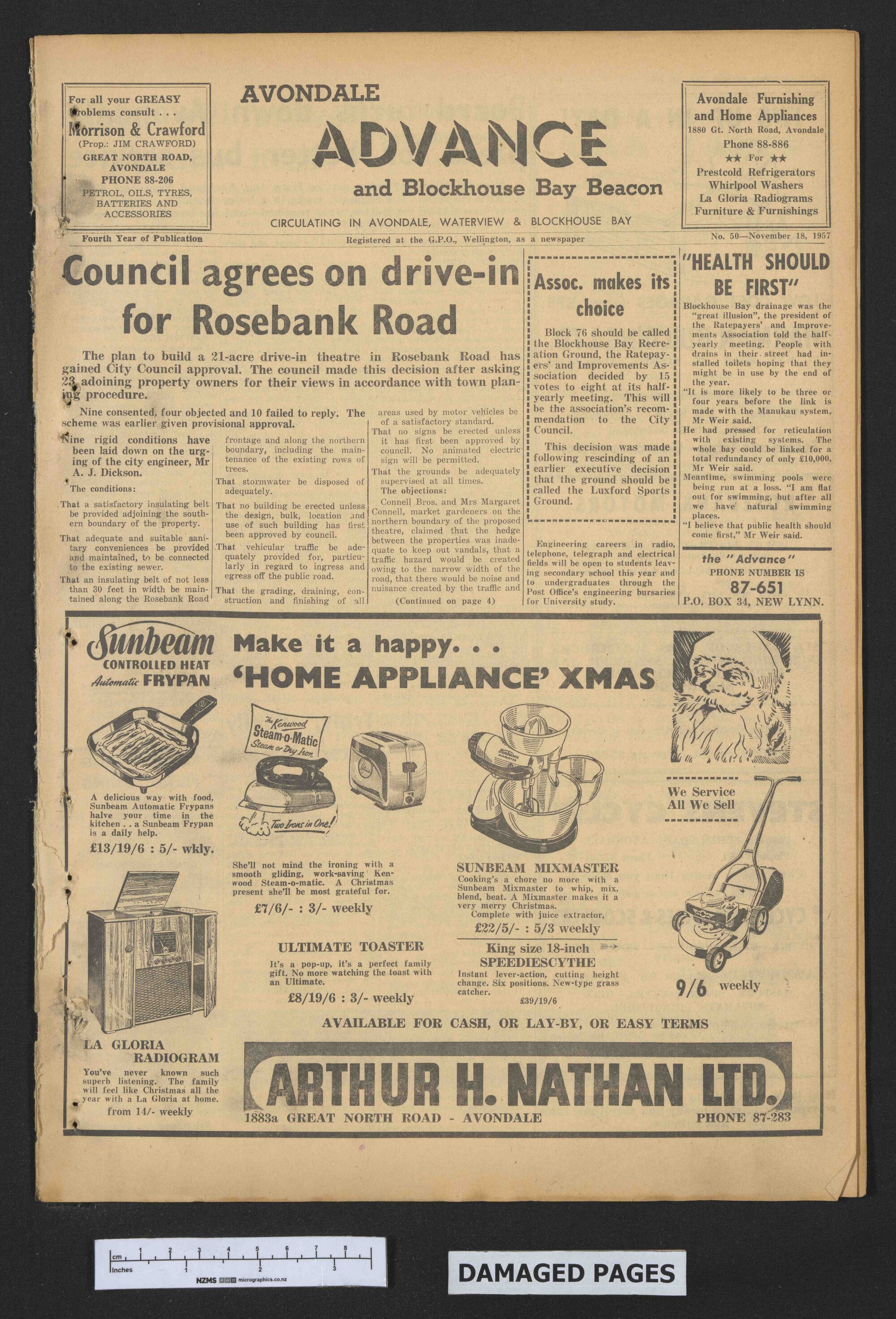 1957-11-18 Avondale Advance and Blockhouse Bay Beacon