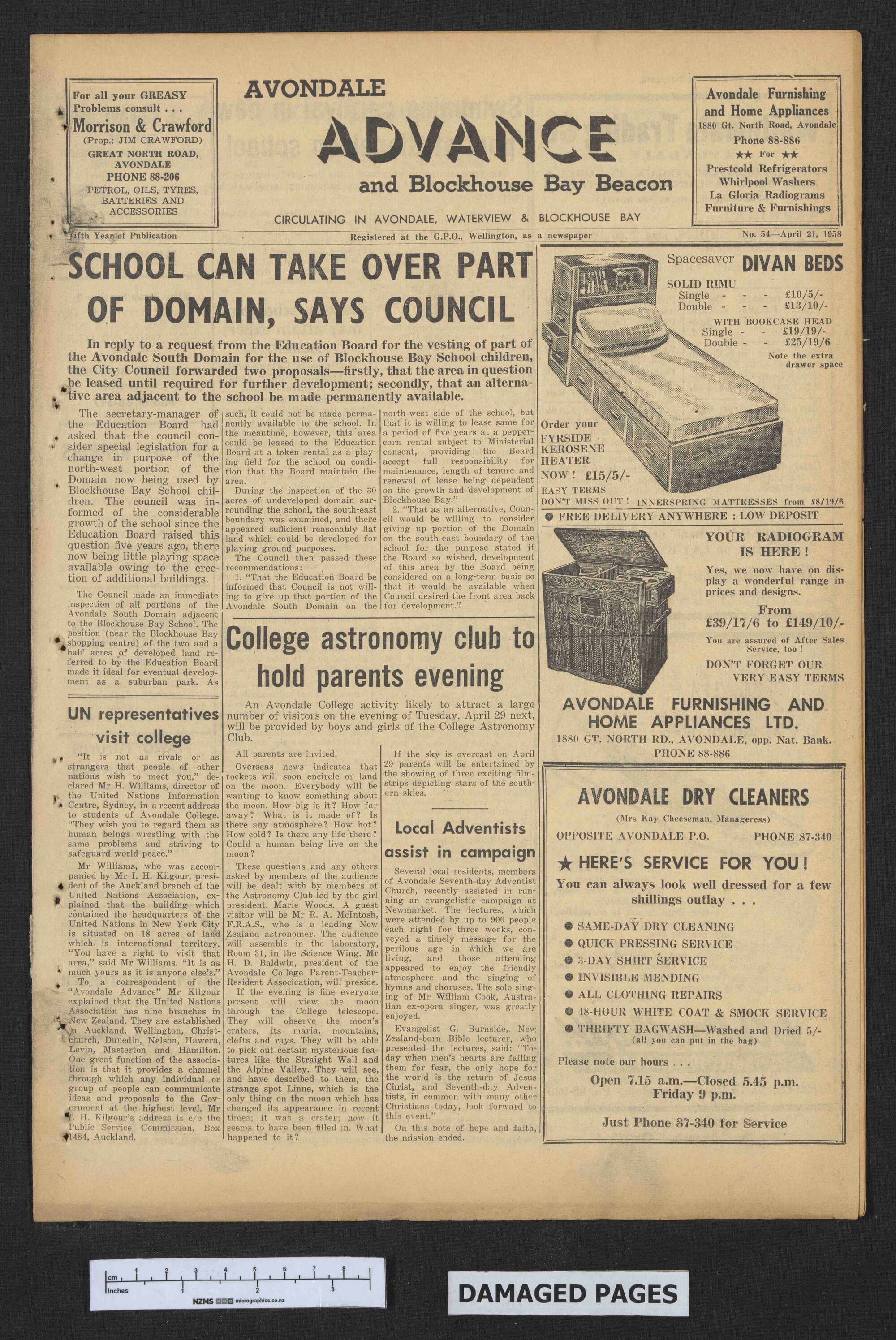1958-04-21 Avondale Advance and Blockhouse Bay Beacon