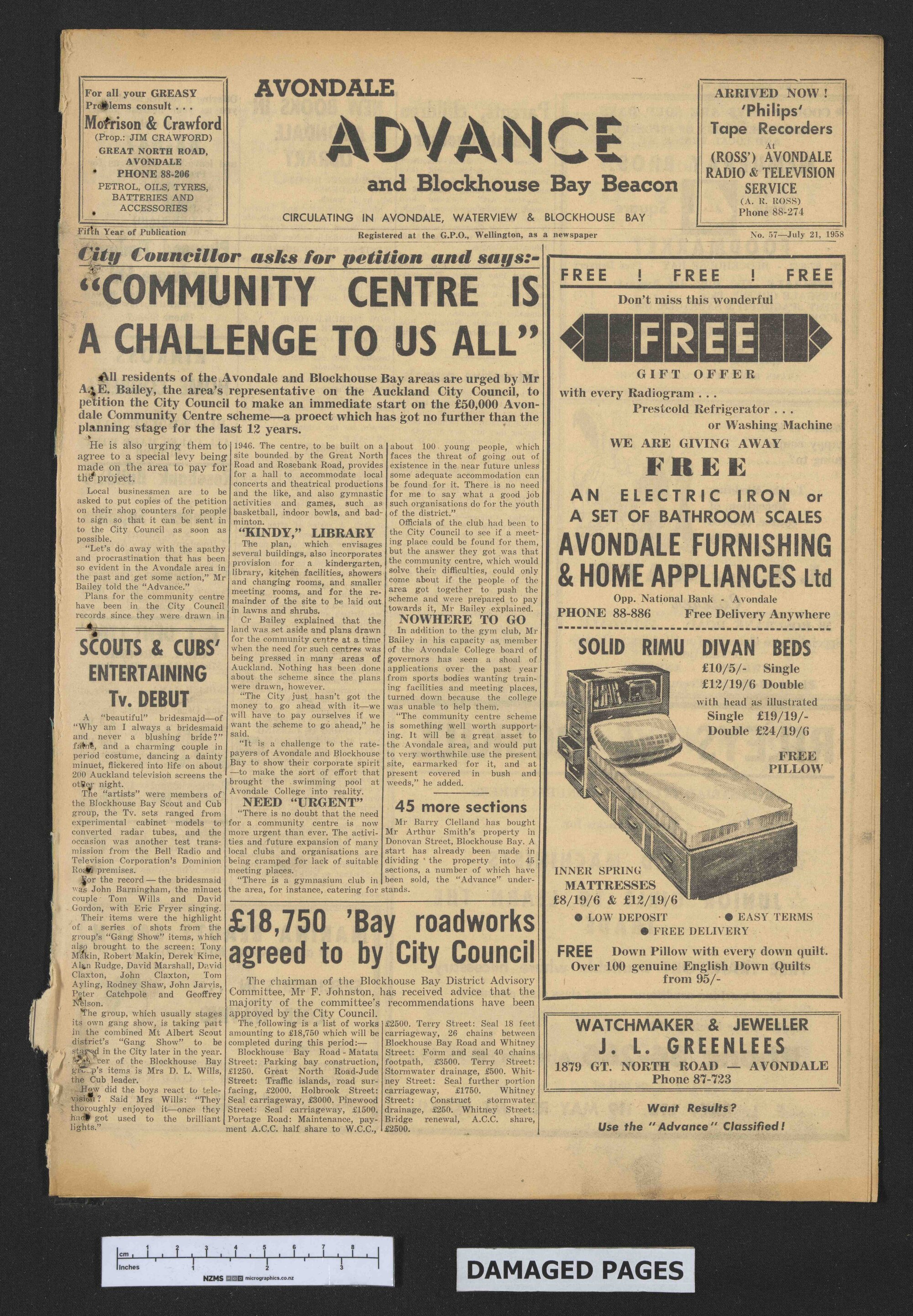 1958-07-21 Avondale Advance and Blockhouse Bay Beacon