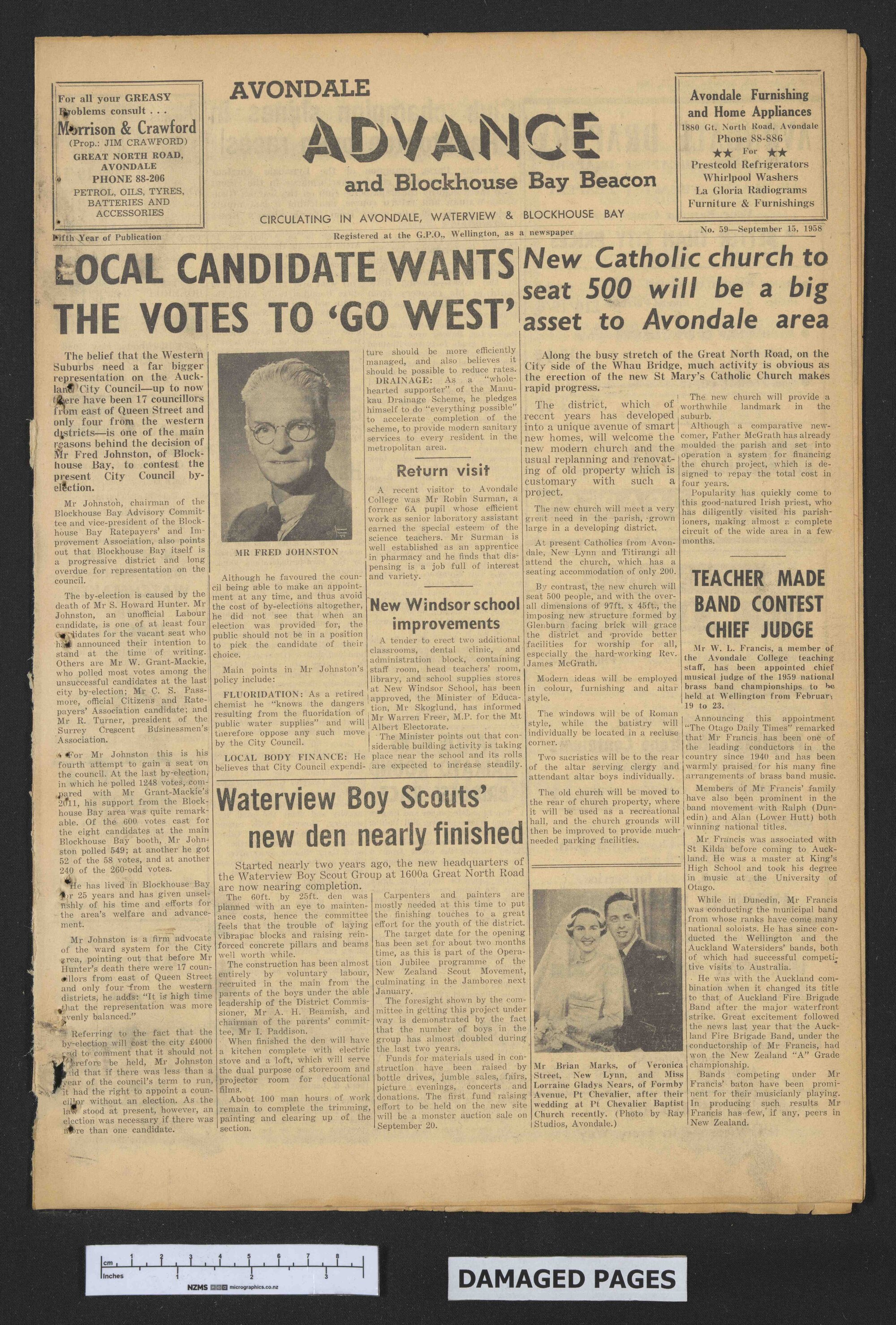 1958-09-15 Avondale Advance and Blockhouse Bay Beacon