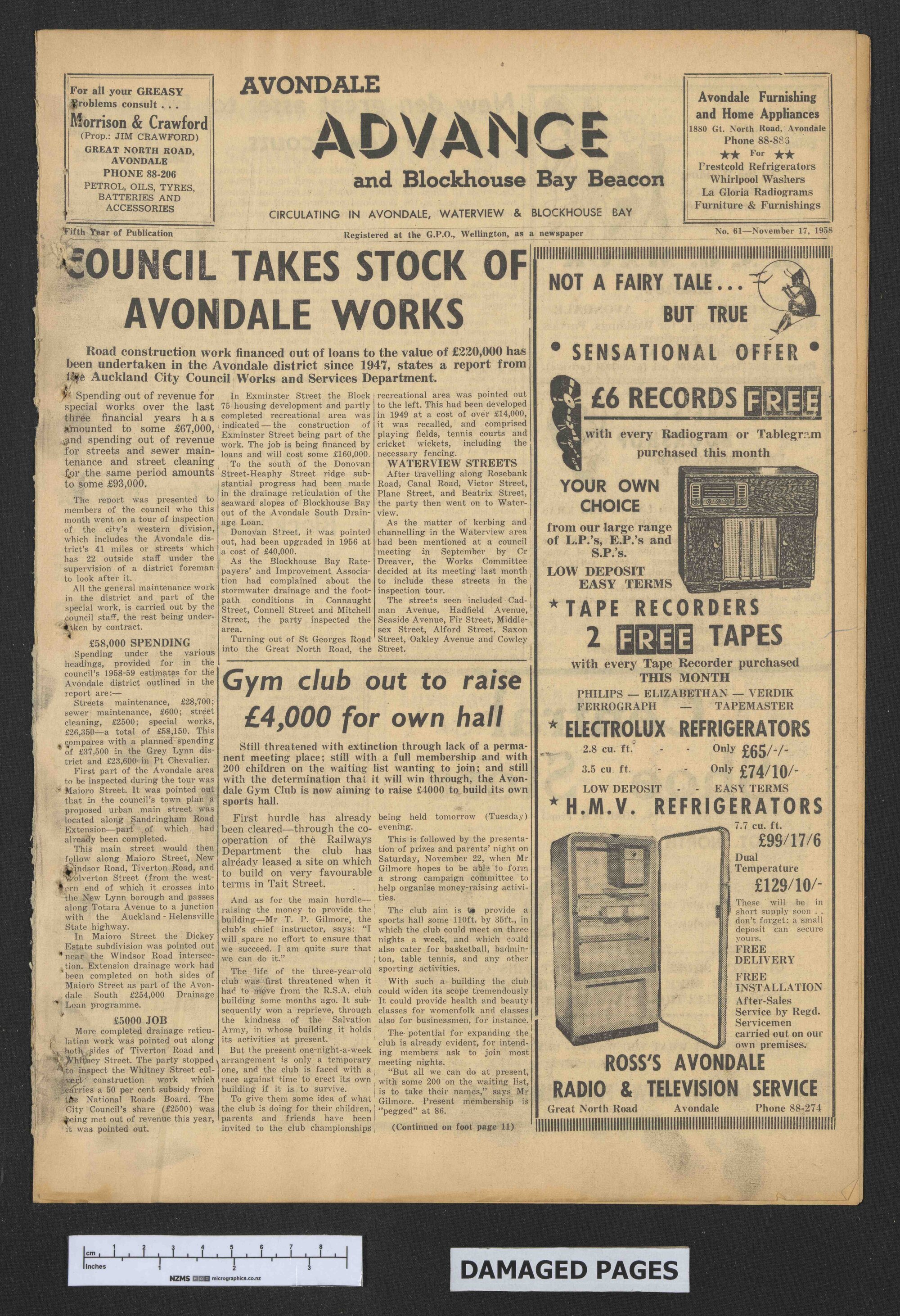 1958-11-17 Avondale Advance and Blockhouse Bay Beacon