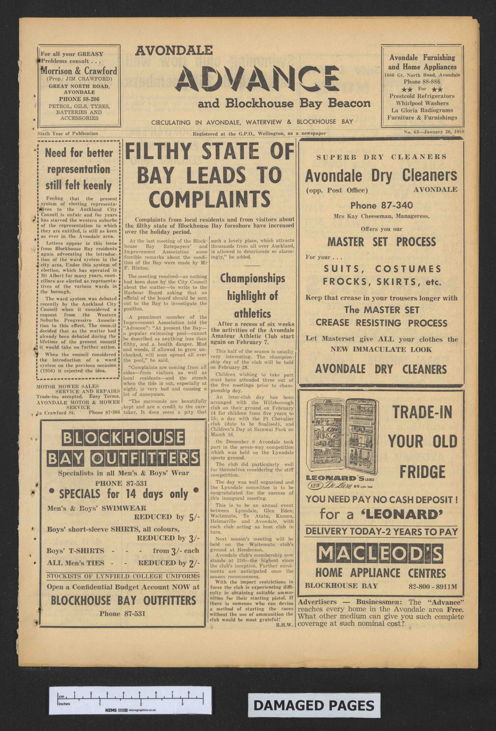 1959-01-26 Avondale Advance and Blockhouse Bay Beacon