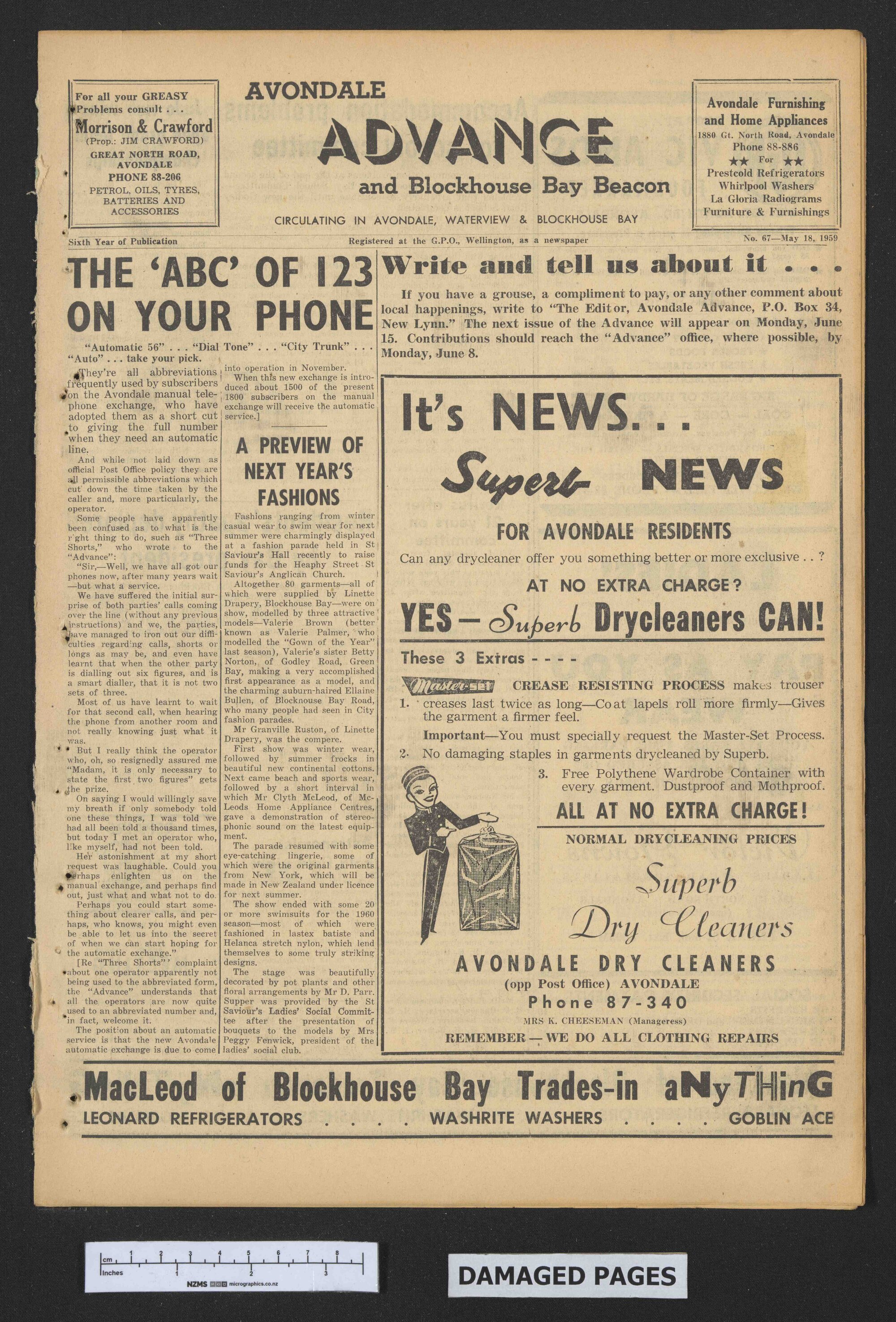 1959-05-18 Avondale Advance and Blockhouse Bay Beacon