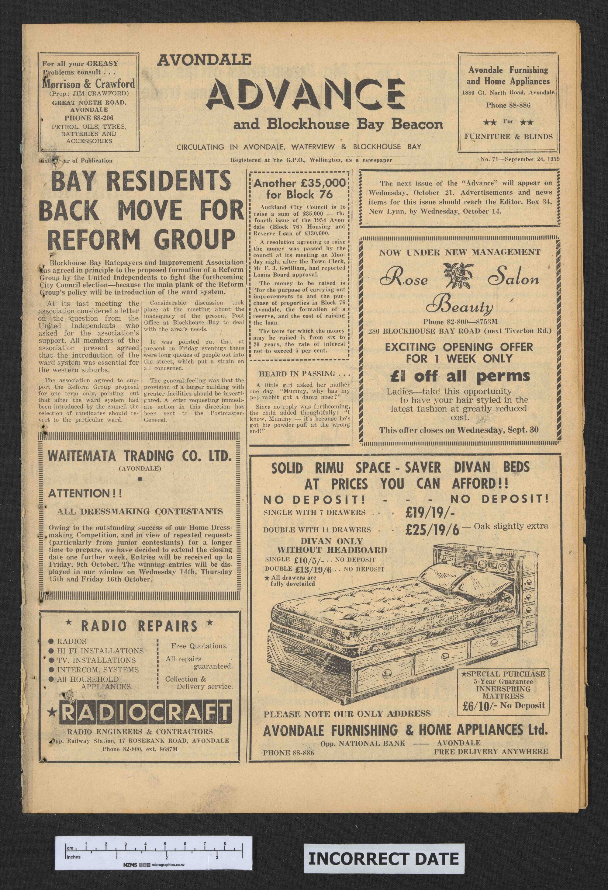 1959-09-23 Avondale Advance and Blockhouse Bay Beacon